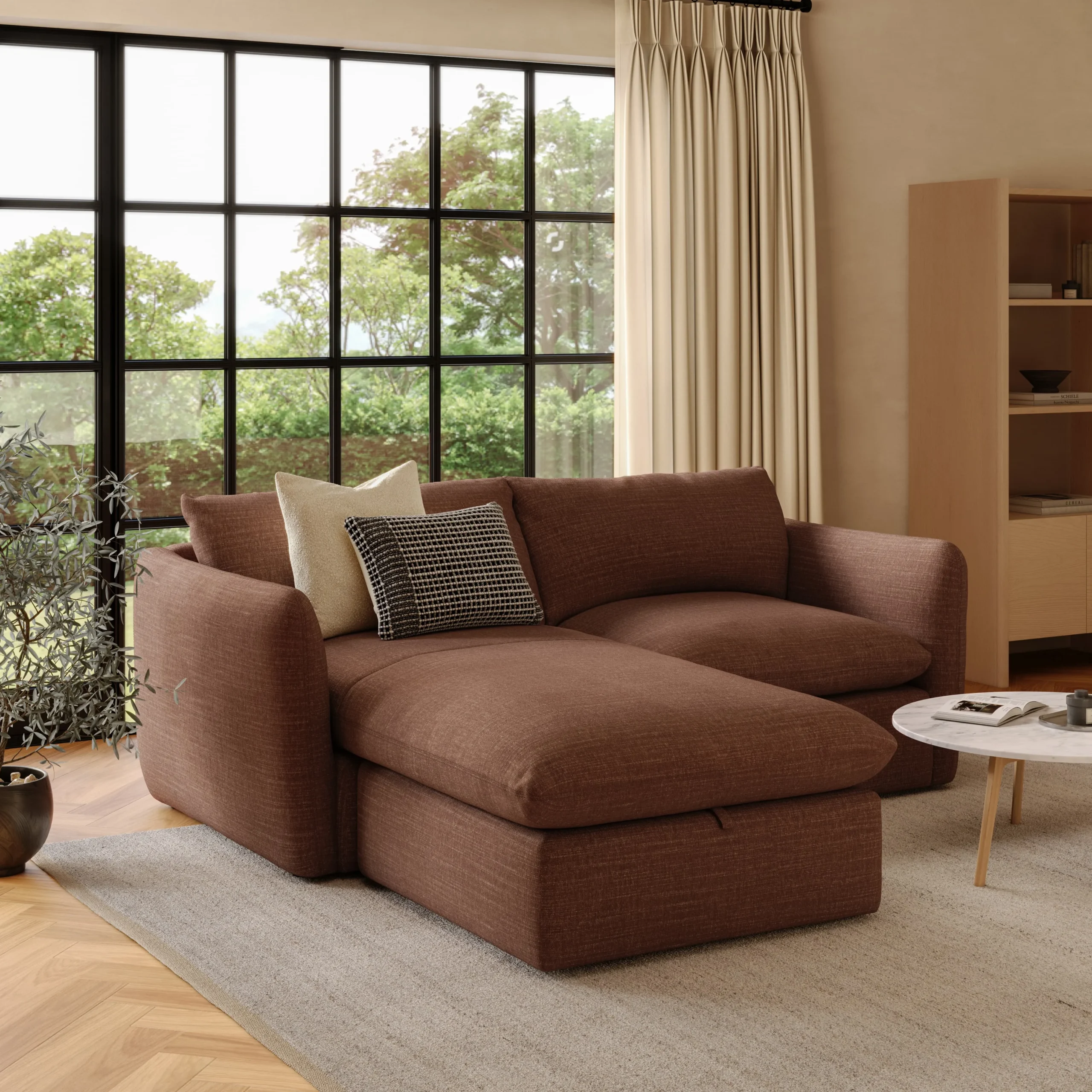 Leigh 86_ Reversible Storage Sectional - Napa Rust