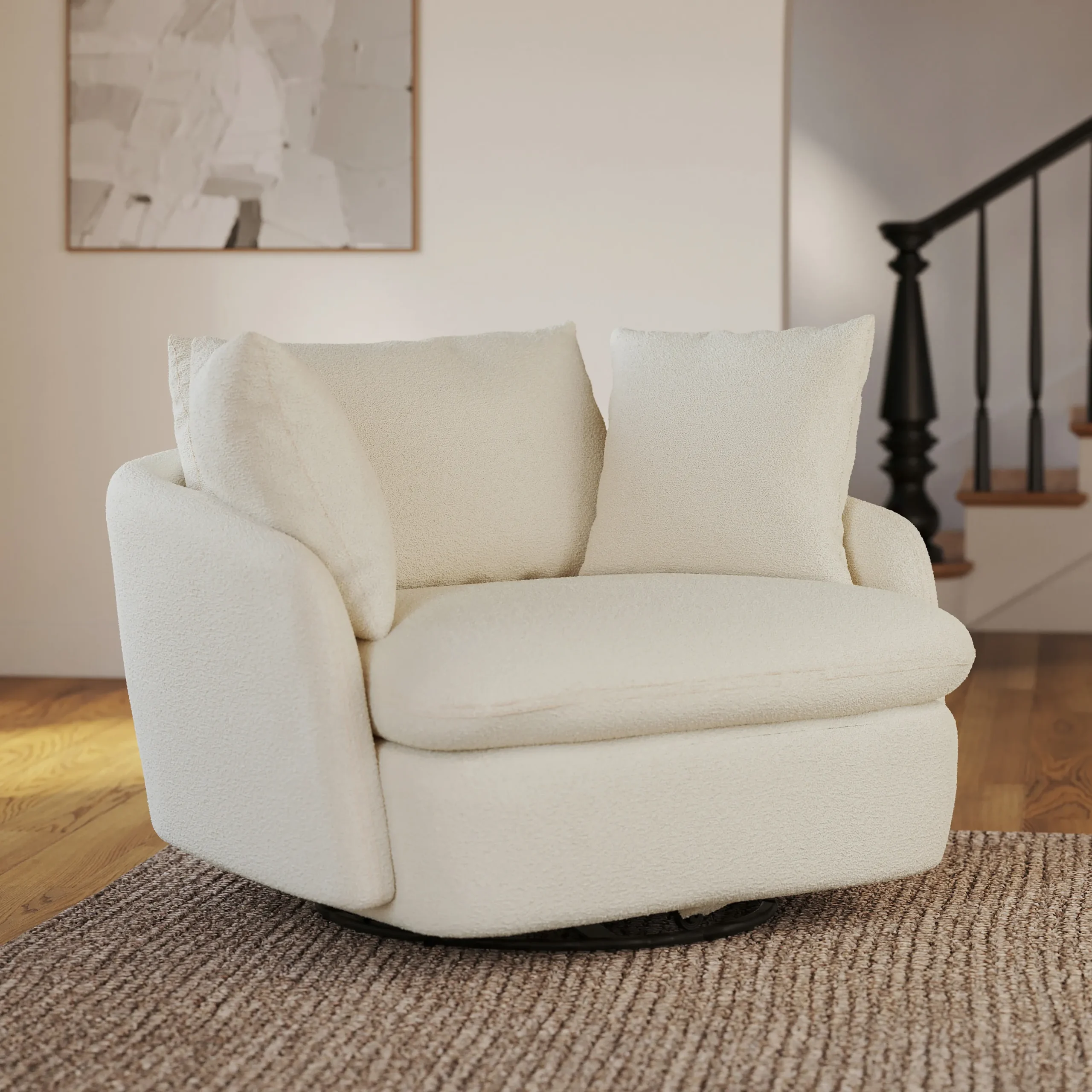 Leigh 47_ Grand Swivel Lounge Chair - Ivory Wool Bouclé