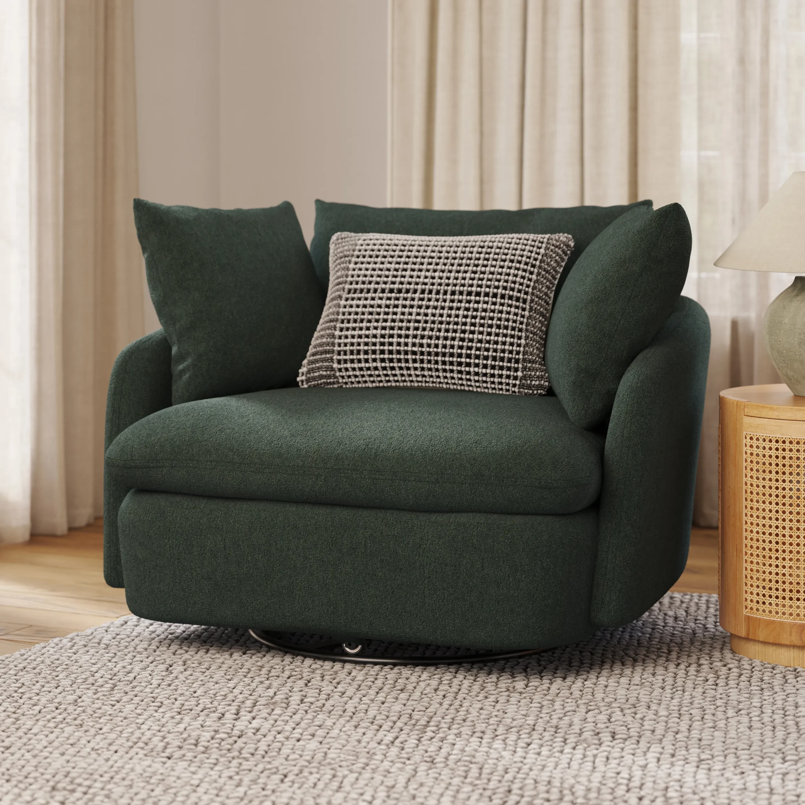 Leigh 47_ Grand Swivel Lounge Chair - Green Wool Bouclé