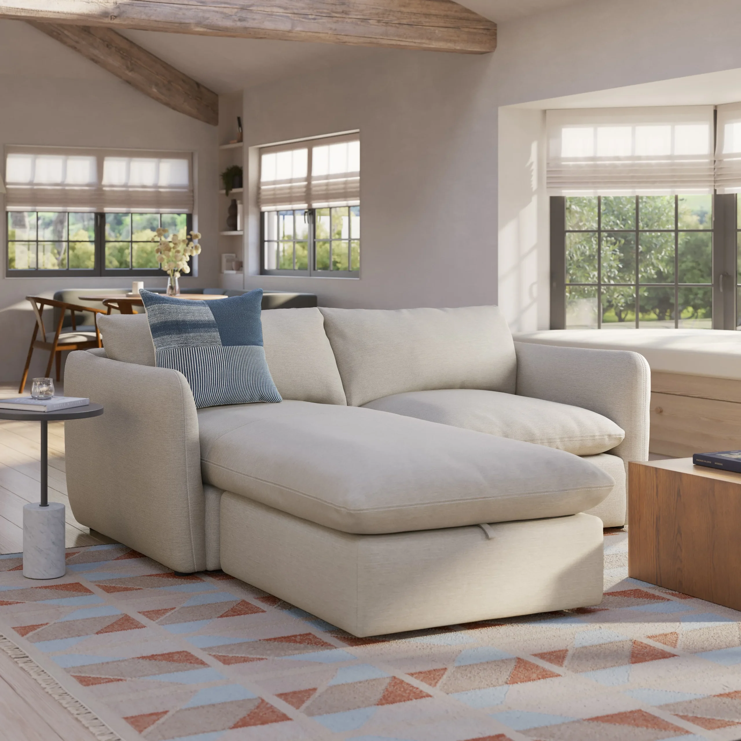 Leigh 86_ Reversible Storage Sectional - Silver Ivory