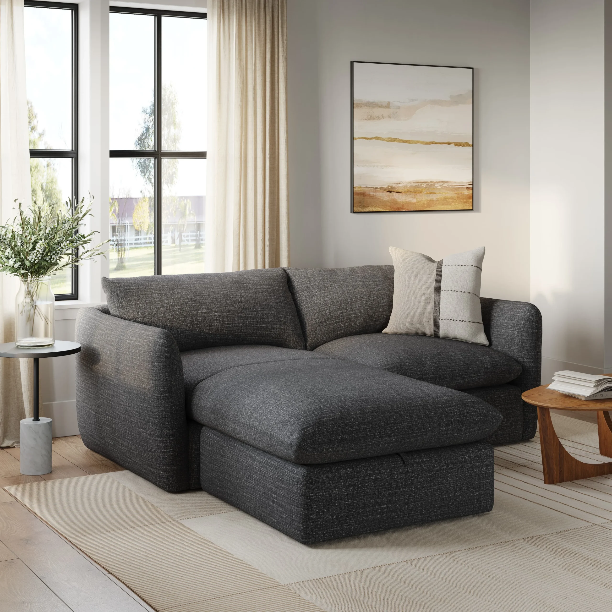 Leigh 86_ Reversible Storage Sleeper Sectional- Napa Charcoal