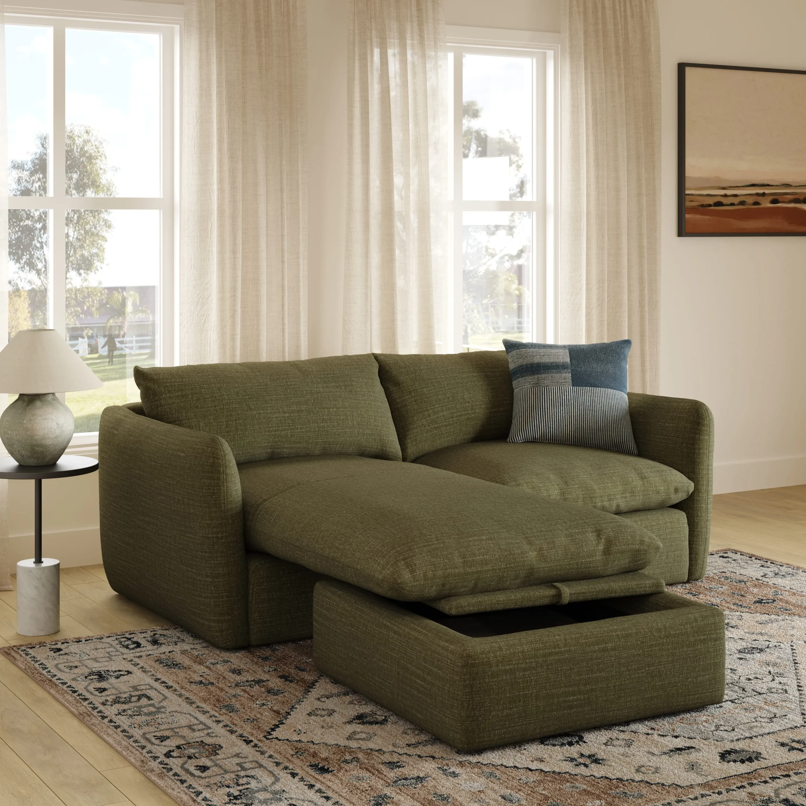 Leigh 86_ Reversible Storage Sleeper Sectional - Napa Moss