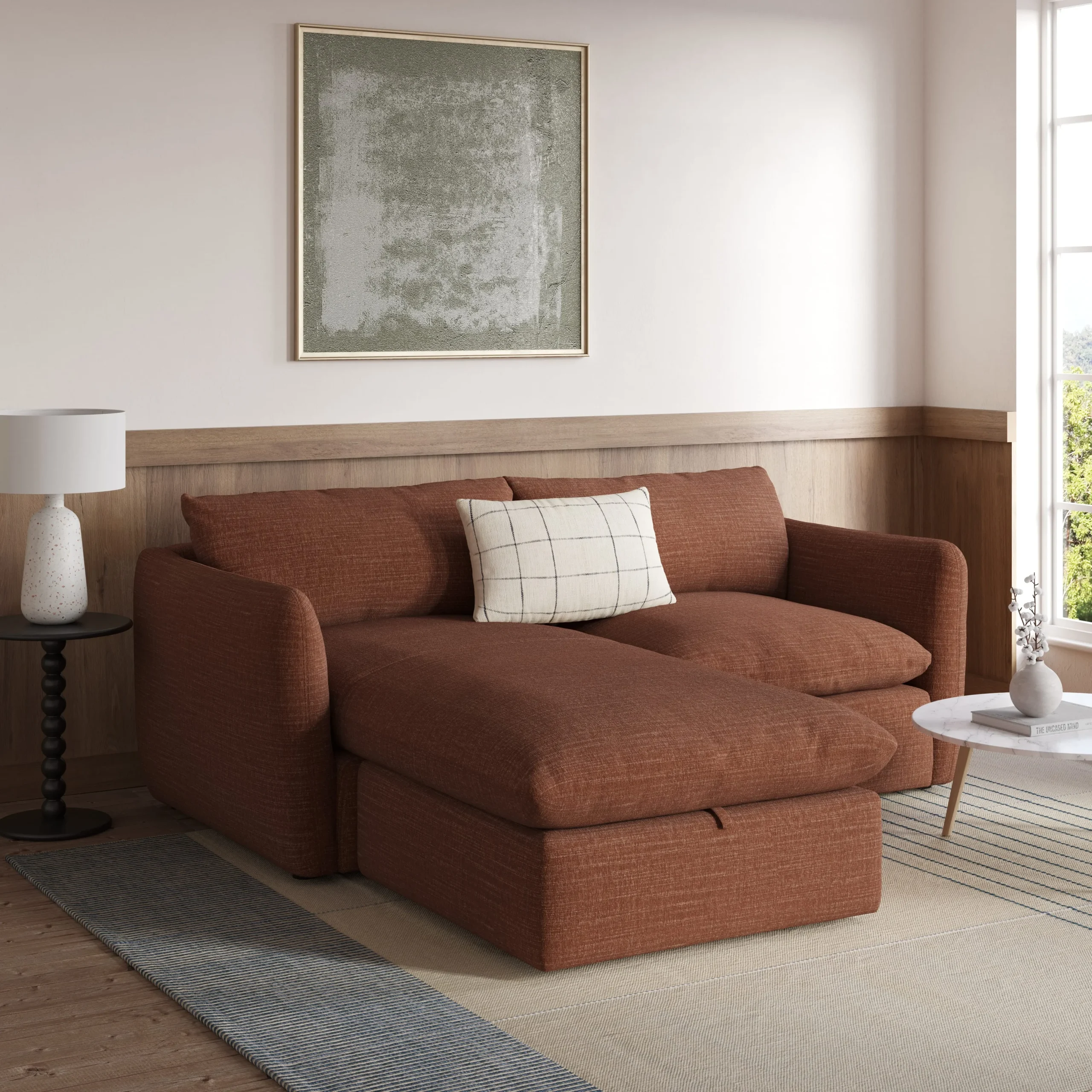 Leigh 86_ Reversible Storage Sleeper Sectional - Napa Rust