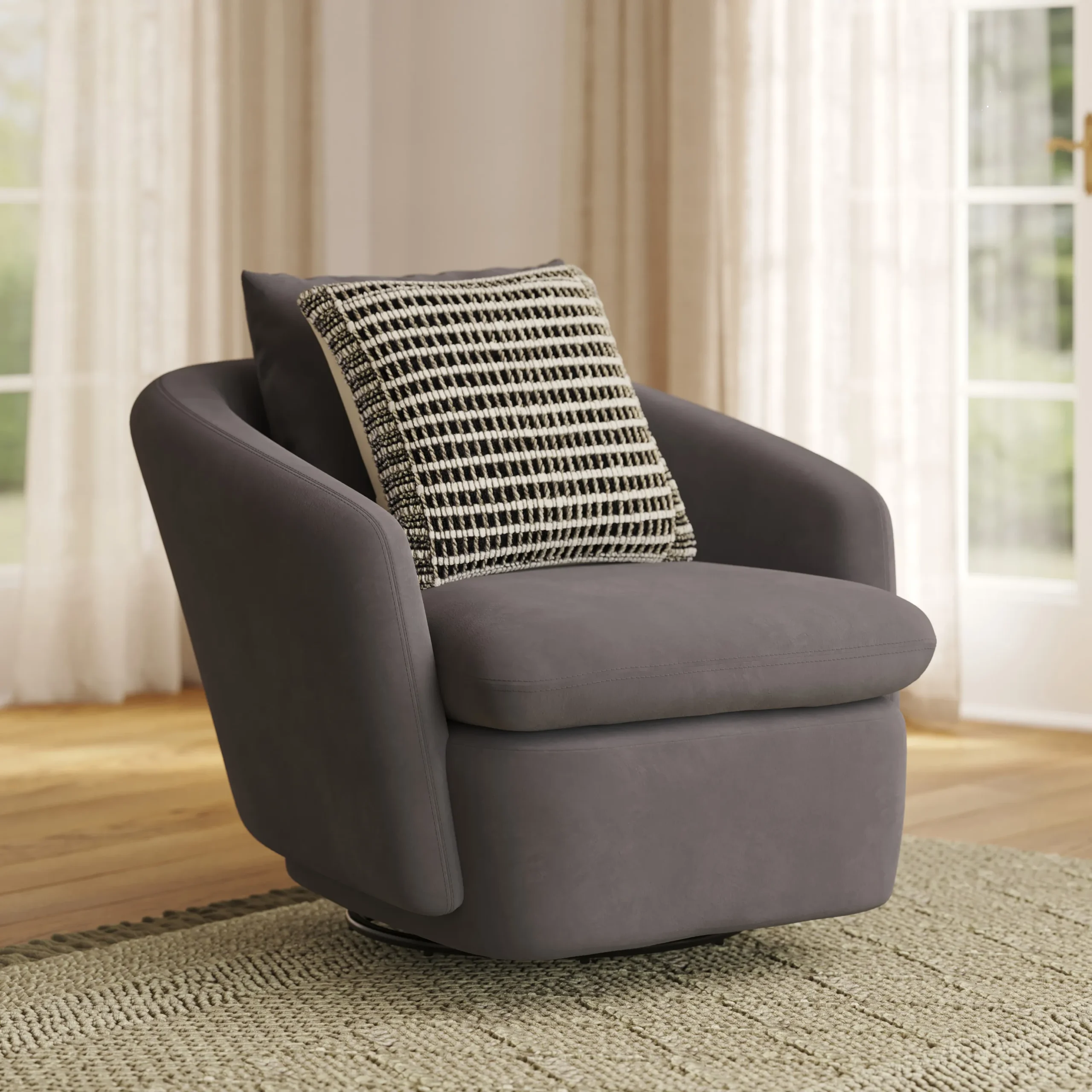 Leigh 33_ Velvet Swivel Lounge Chair - Hale Warm Gray