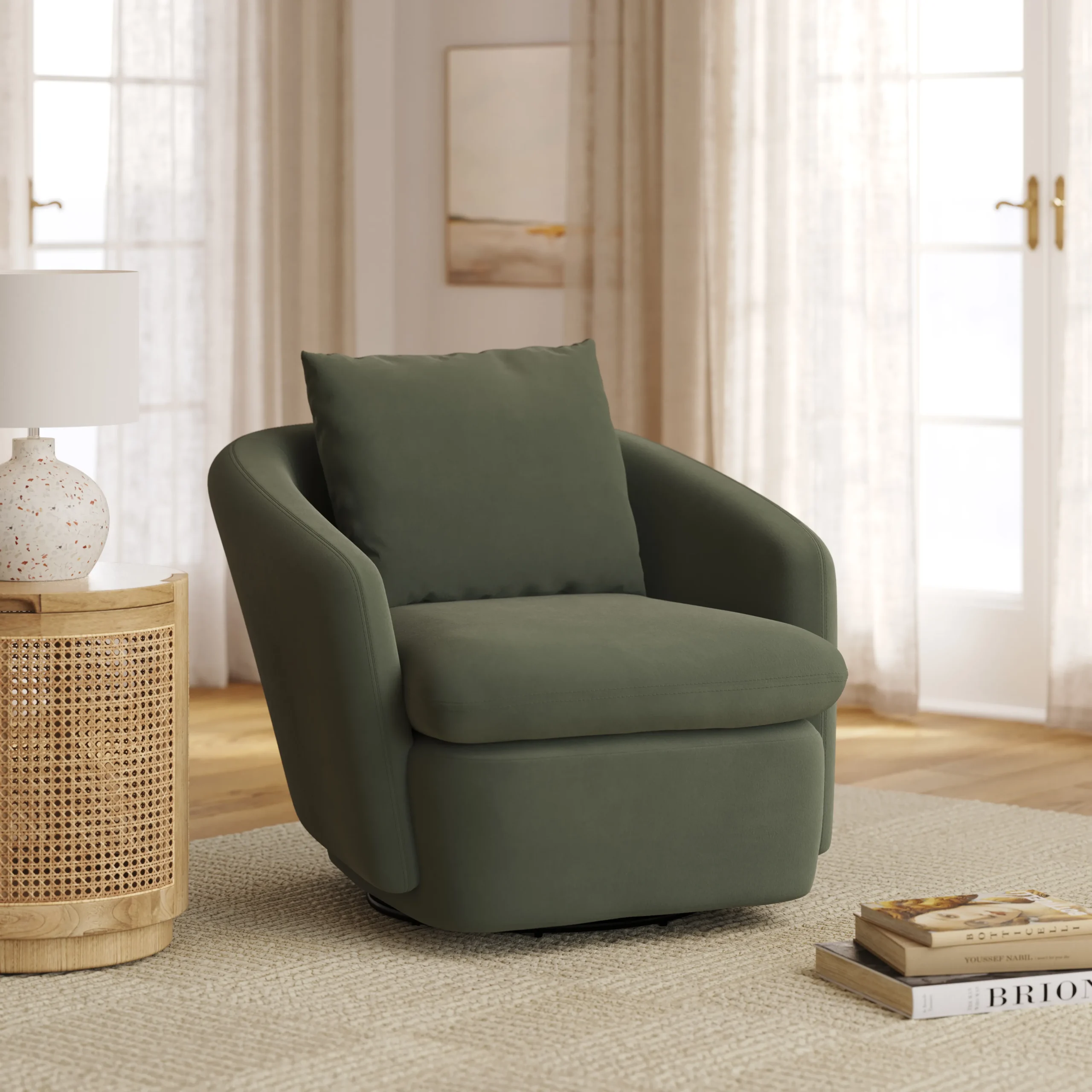 Leigh 33_ Velvet Swivel Lounge Chair - Hale Fir Green
