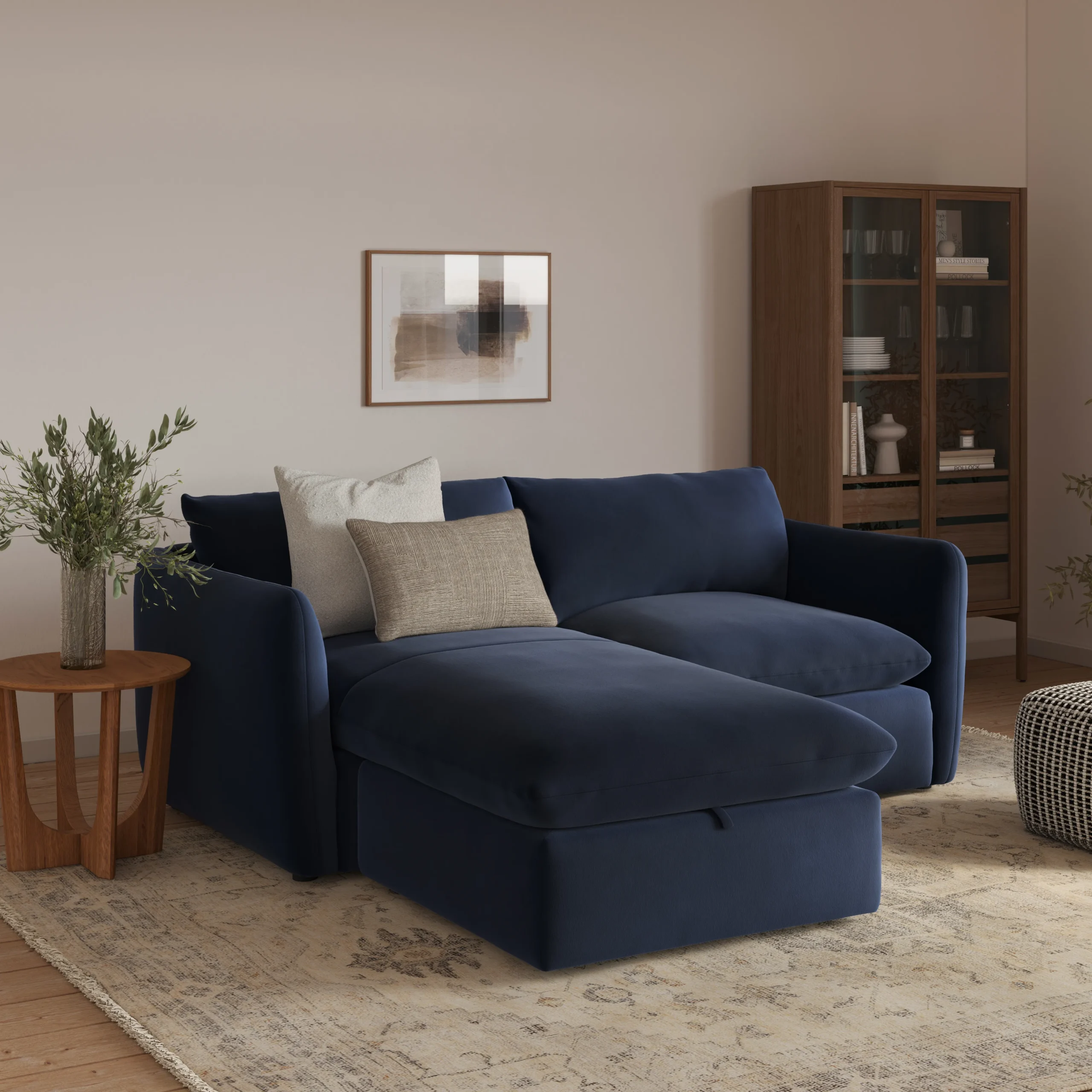 Leigh 86_ Velvet Reversible Storage Sectional - Hale Ink - Image 2