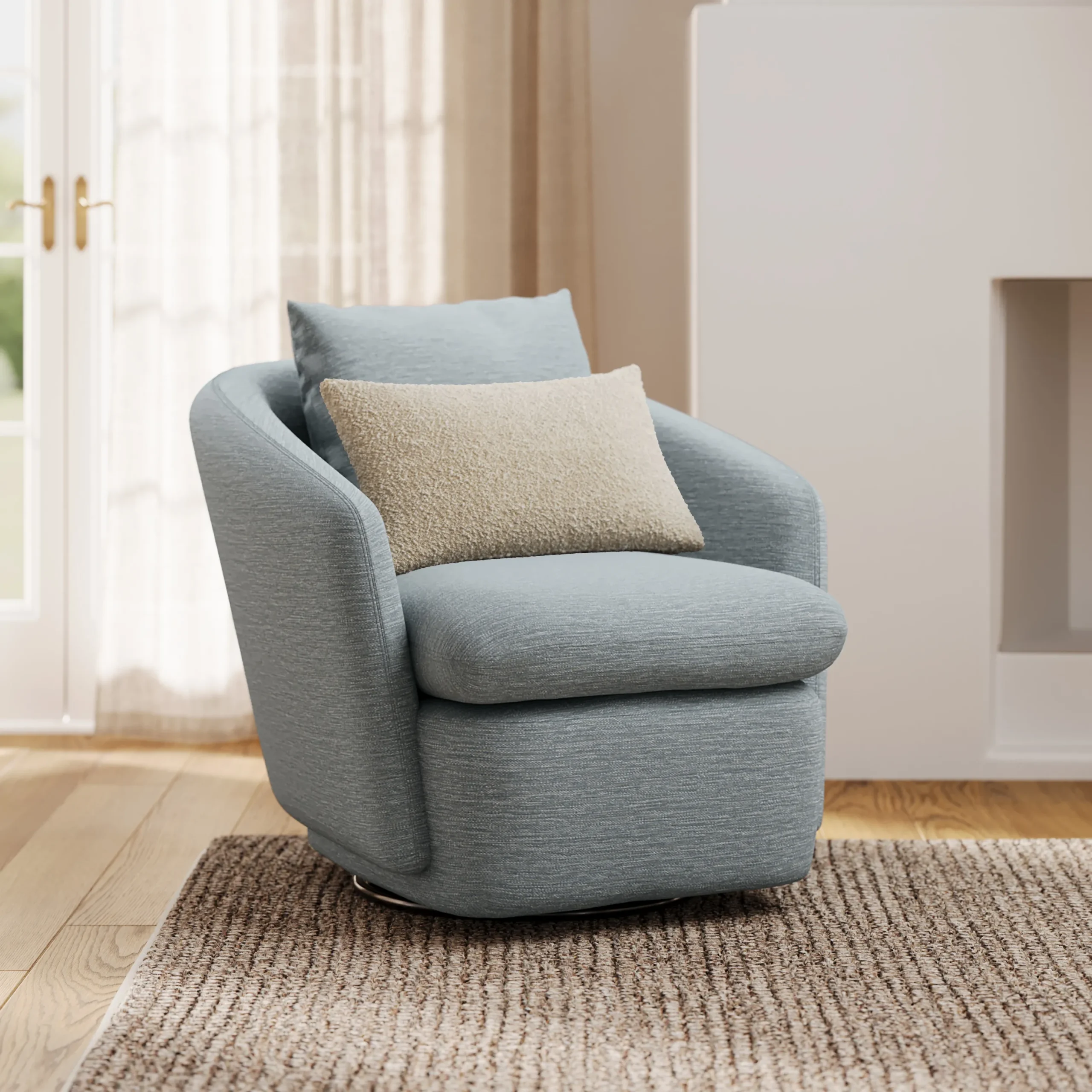 Leigh 33_ Swivel Lounge Chair - Silver Light Blue