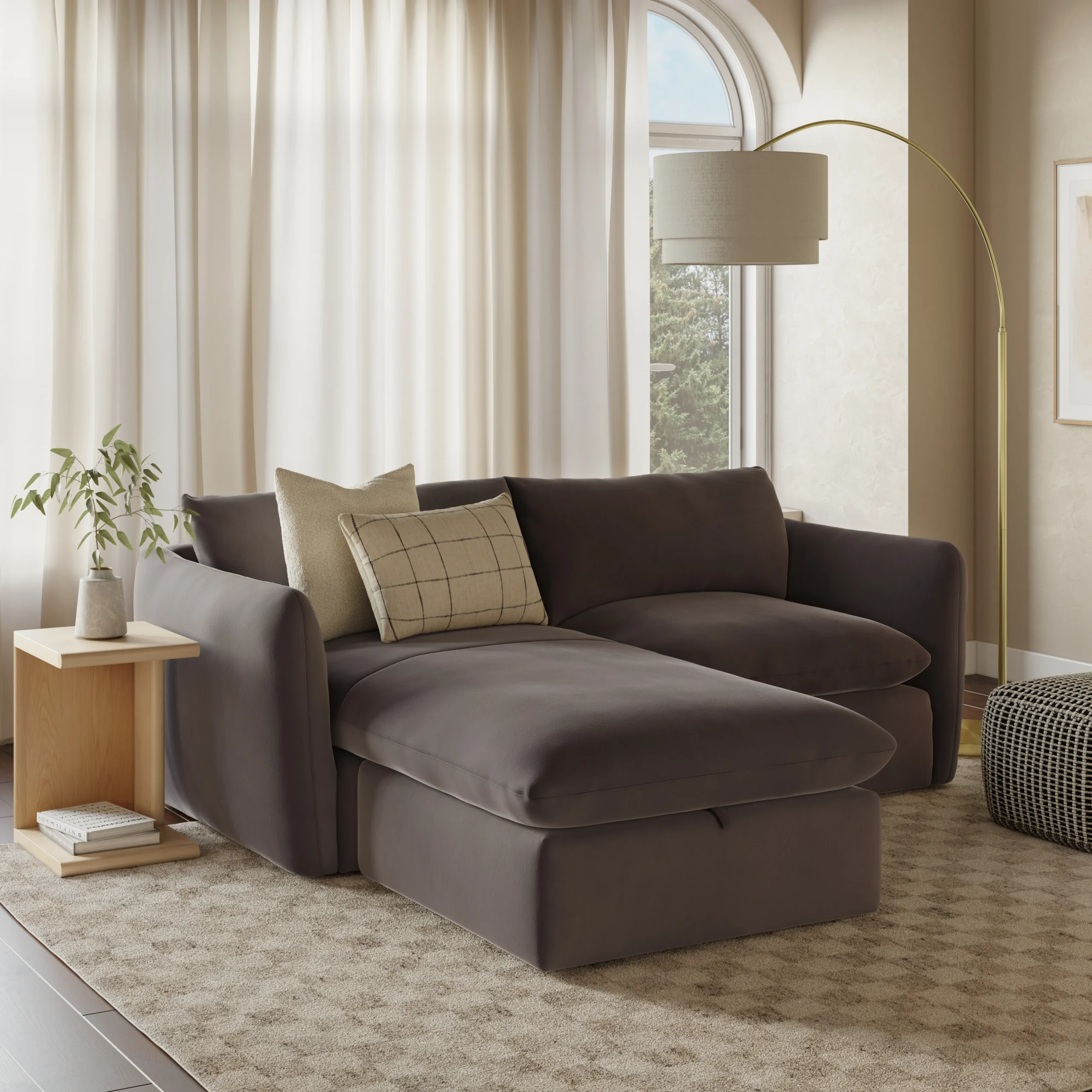 Leigh 86_ Velvet Reversible Storage Sectional - Hale Warm Gray - Image 2