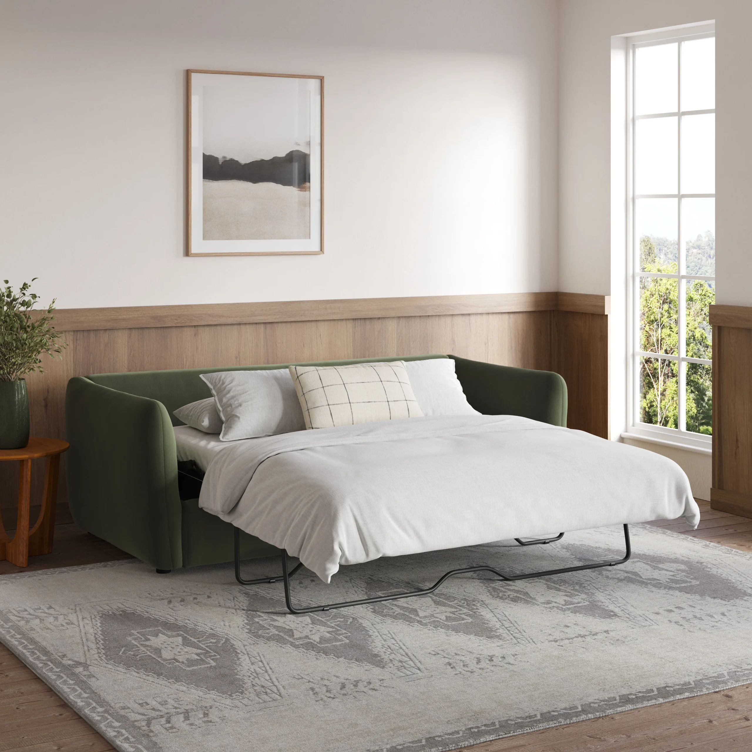 Leigh 86_ Velvet Reversible Storage Sleeper Sectional - Hale Fir Green - Image 2