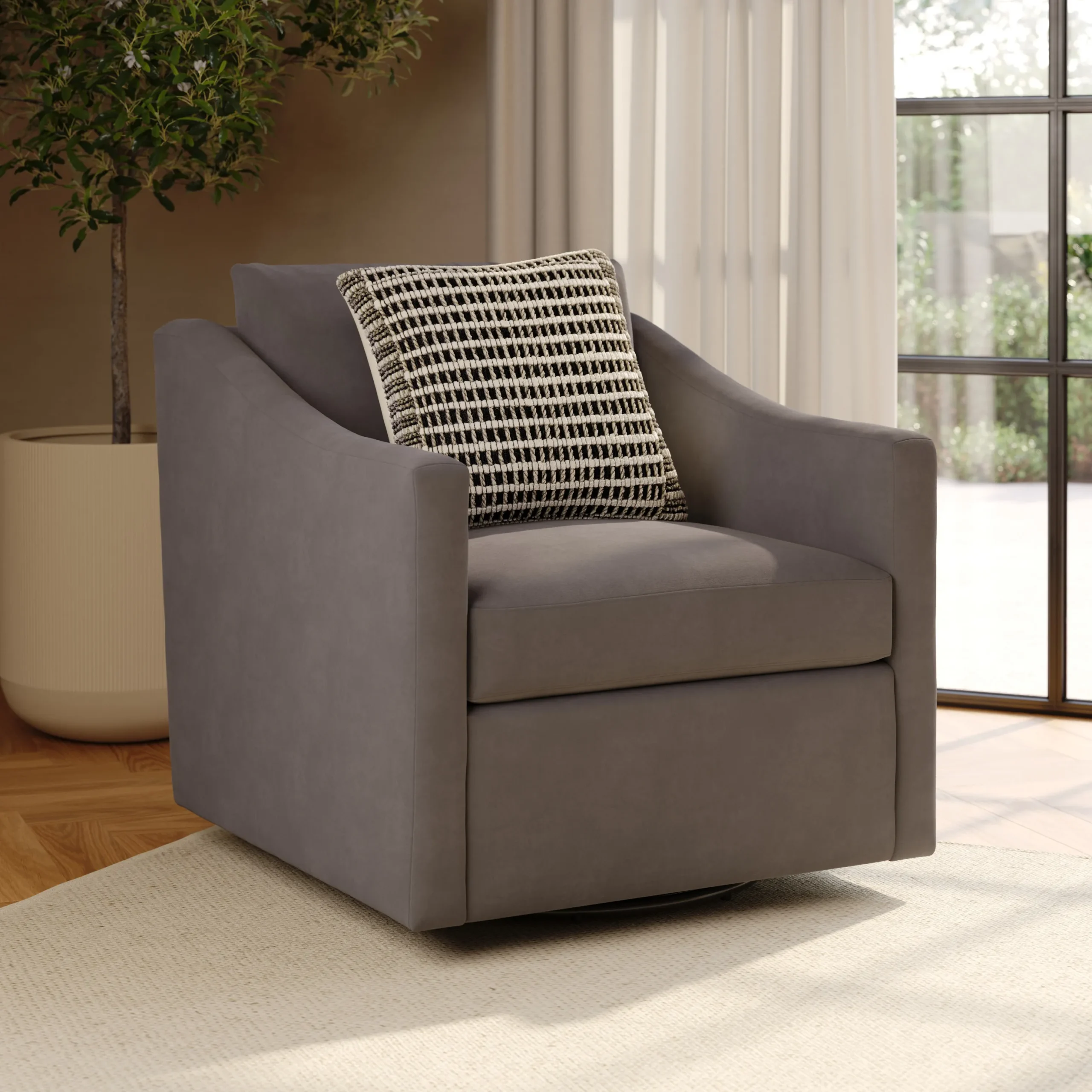 Landry 32.25_ Velvet Swivel Lounge Chair - Hale Warm Gray
