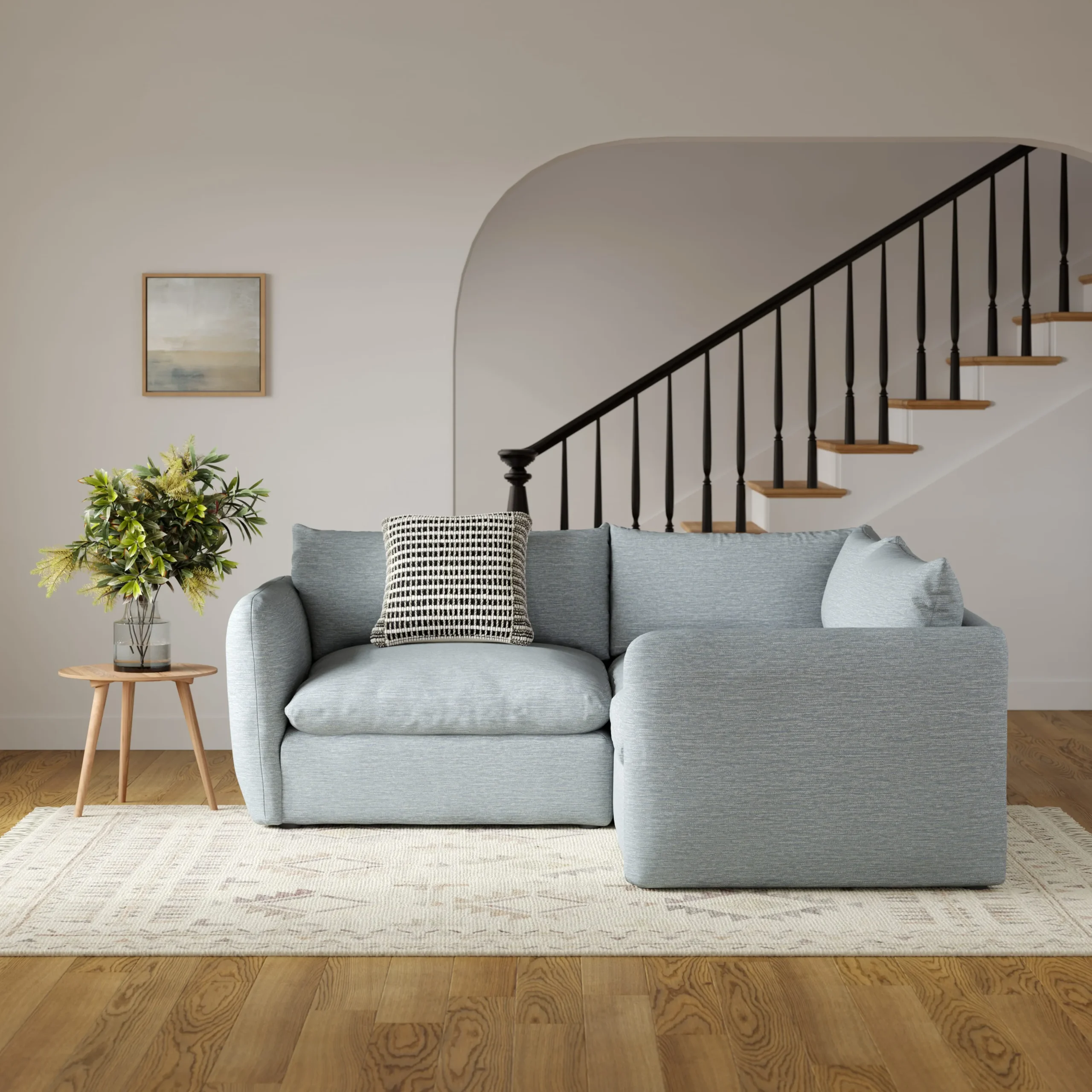 Leigh 87_ Modular Corner Sectional - Silver Light Blue