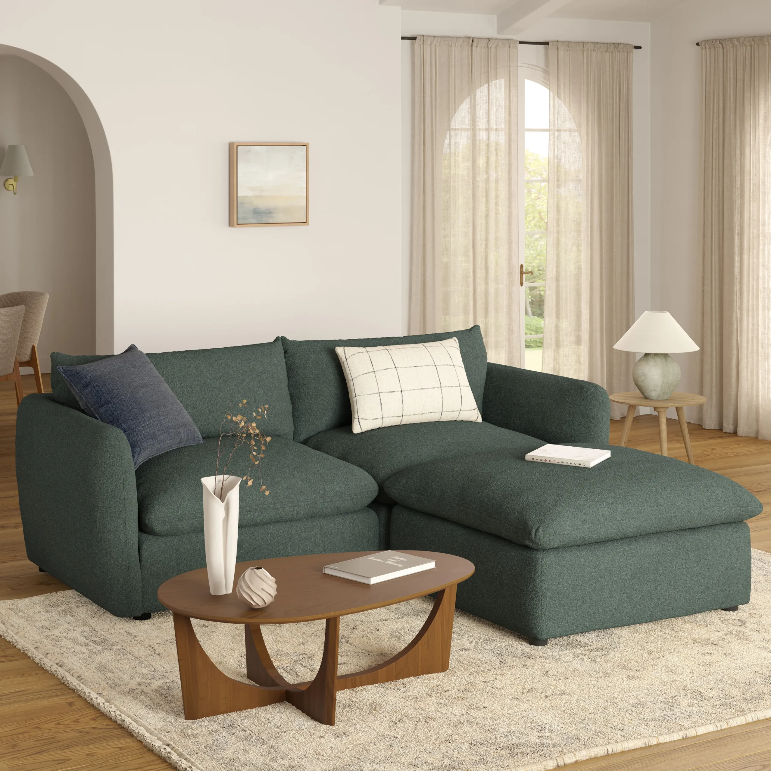 Leigh 92_ Modular Sectional - Green Wool Bouclé