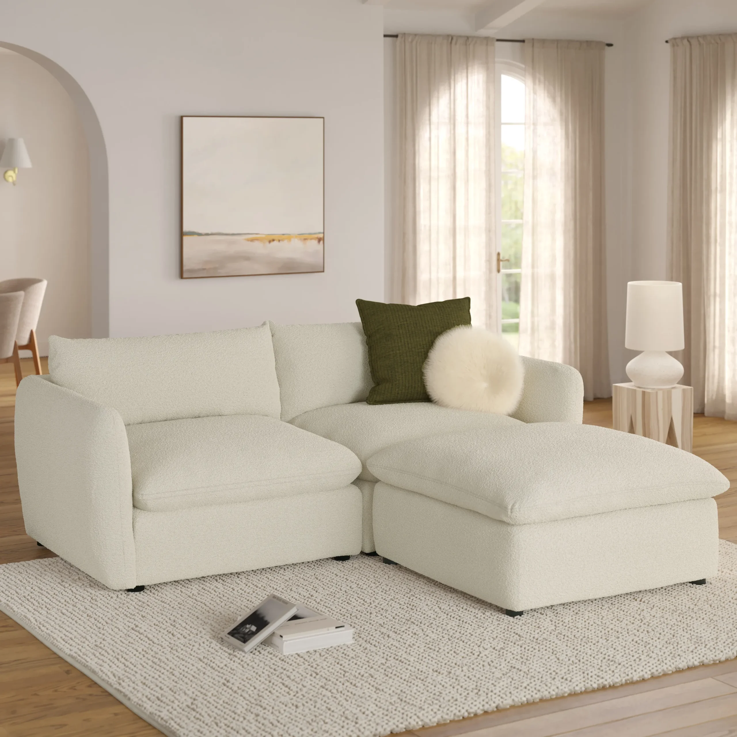 Leigh 92_ Modular Sectional -  Ivory Wool Bouclé