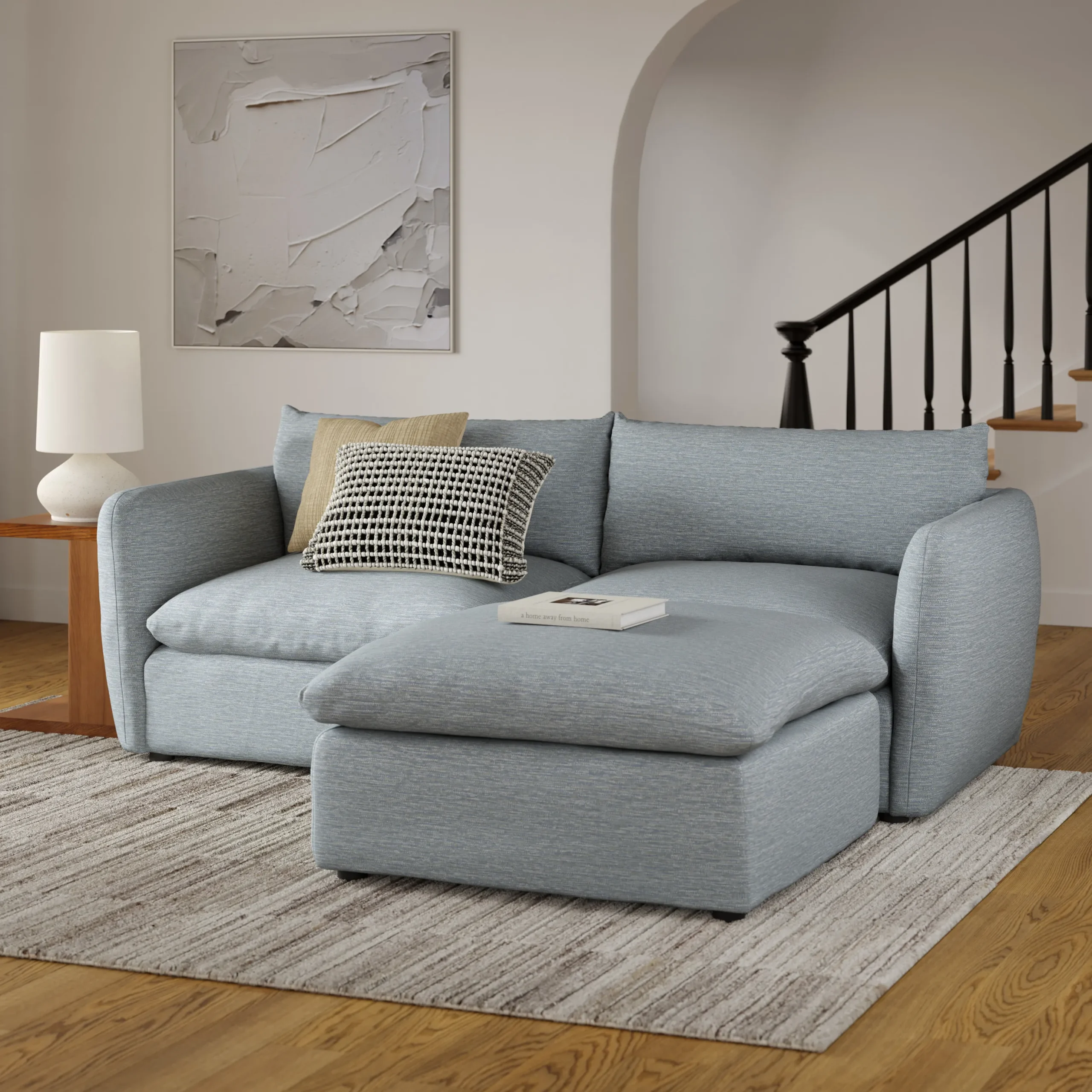 Leigh 92_ Modular Sectional - Silver Light Blue
