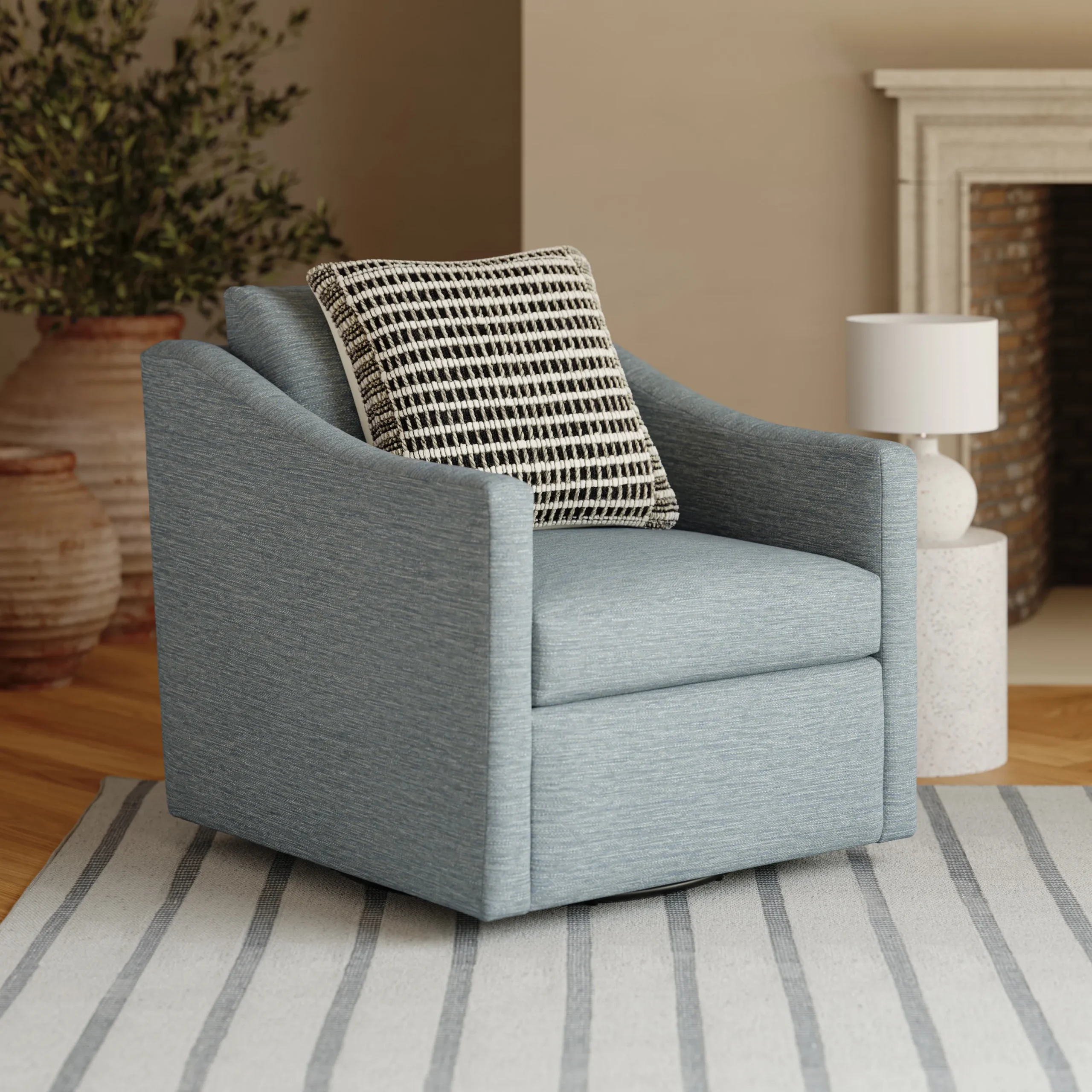 Landry 32.25_ Swivel Lounge Chair - Silver Light Blue