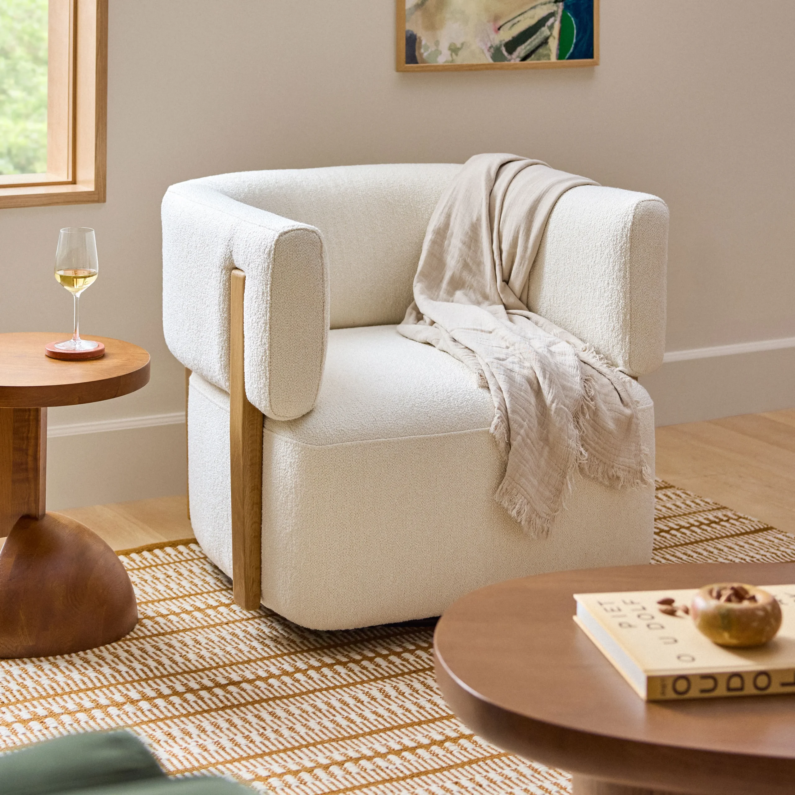 Julie 32_ Swivel Chair - Ivory Wool Bouclé