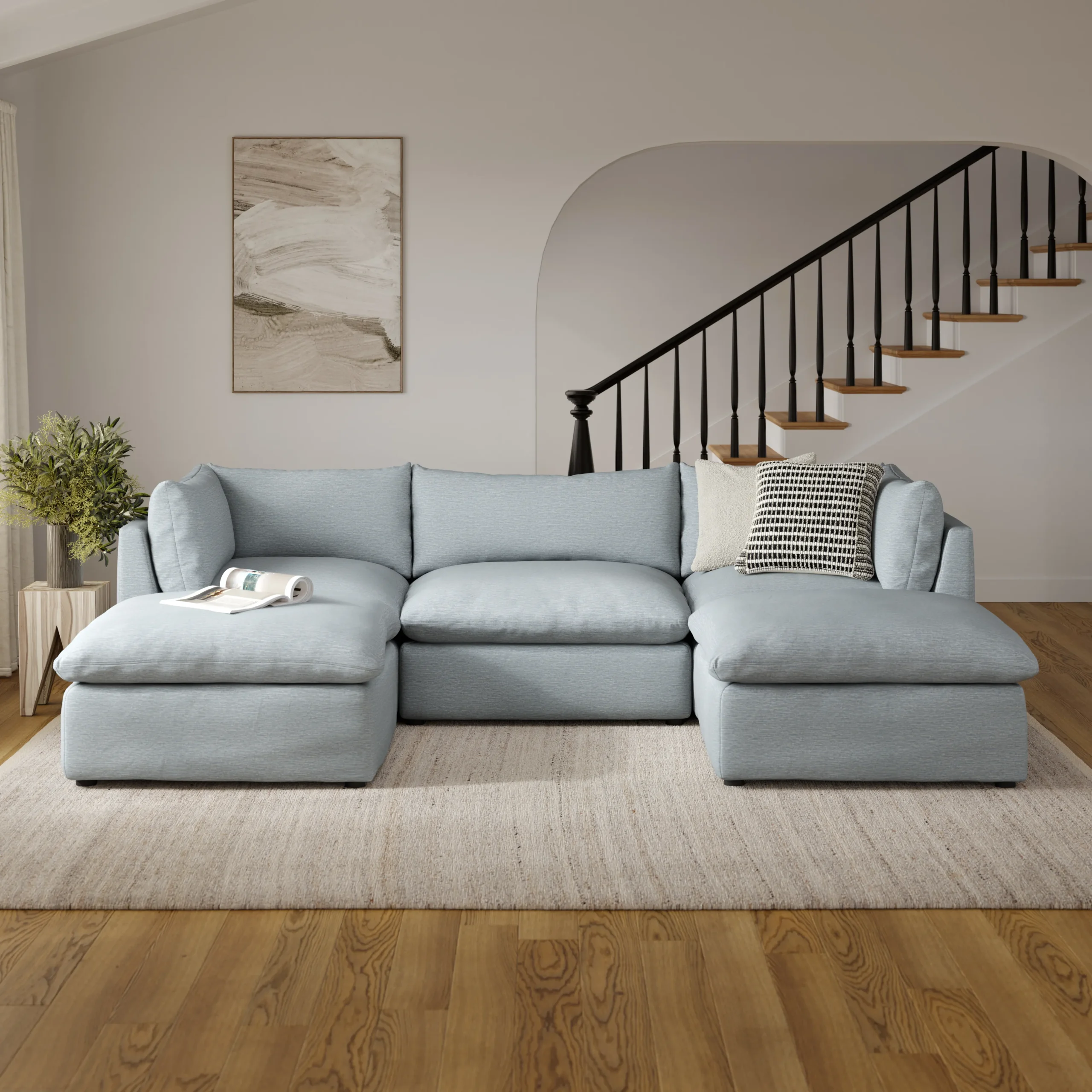 Leigh 121.5_ Modular 3-Seater U-Shaped Sectional - Silver Light Blue