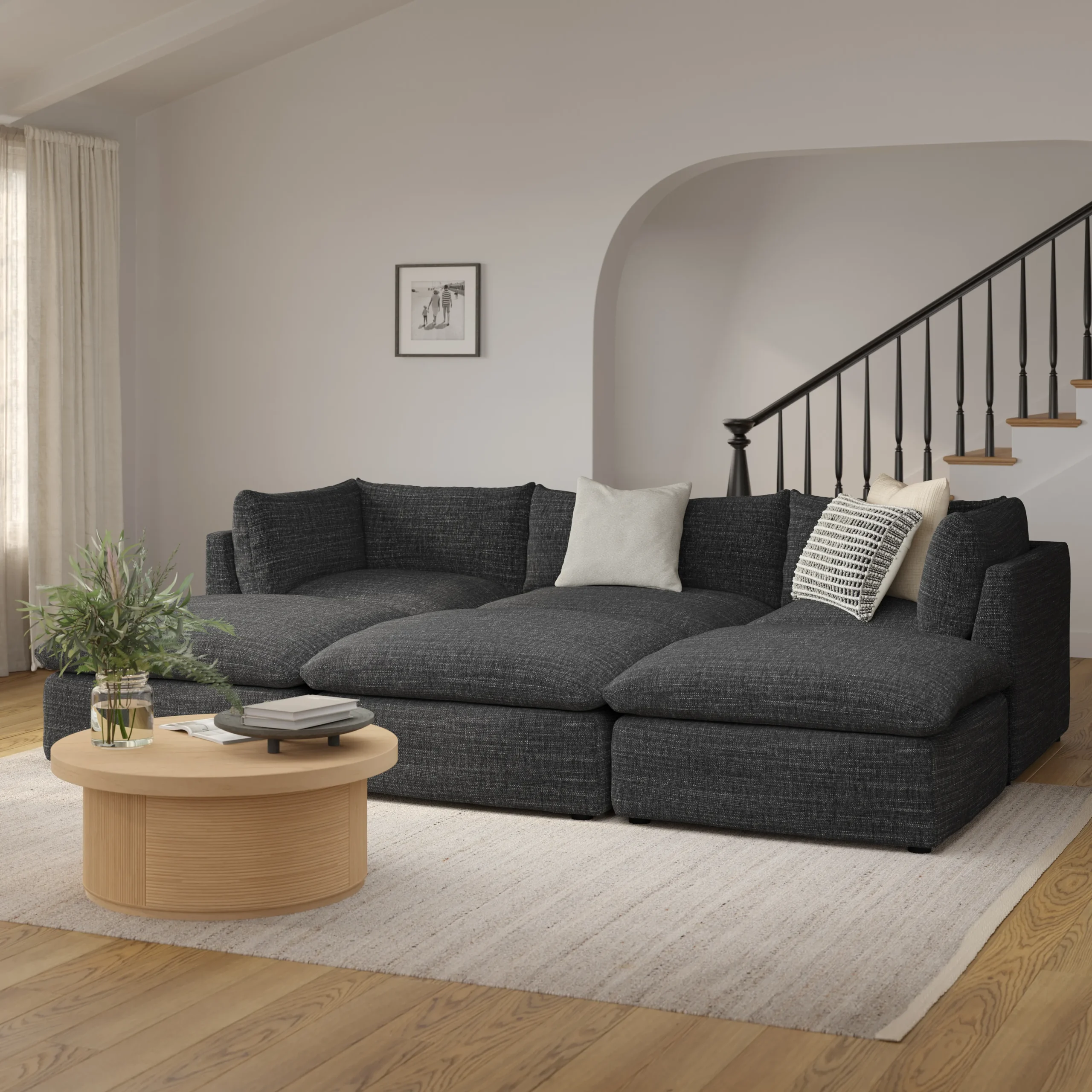 Leigh 121.5_ Modular Open Pit Sectional - Napa Charcoal