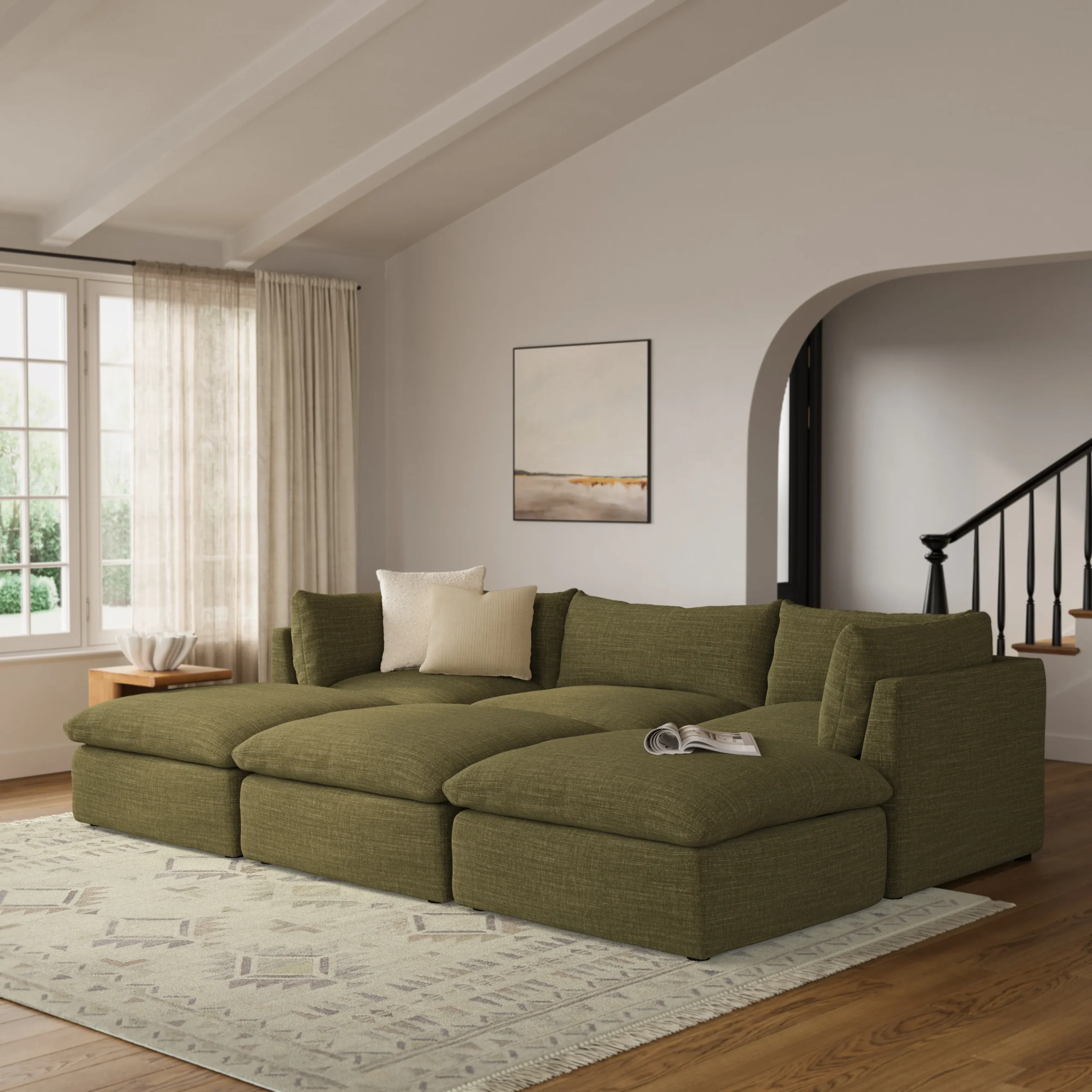 Leigh 121.5_ Modular Open Pit Sectional - Napa Moss