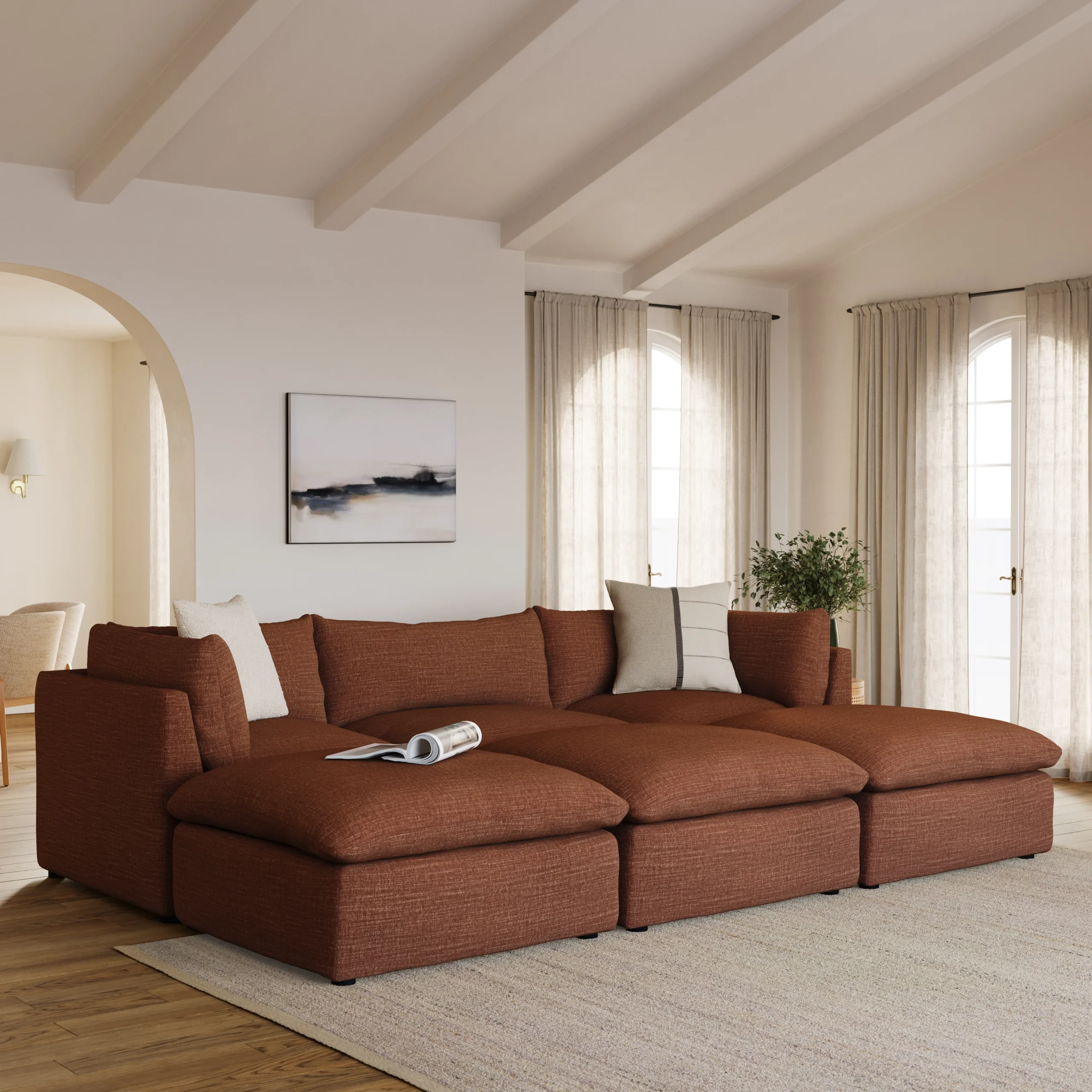 Leigh 121.5_ Modular Open Pit Sectional - Napa Rust