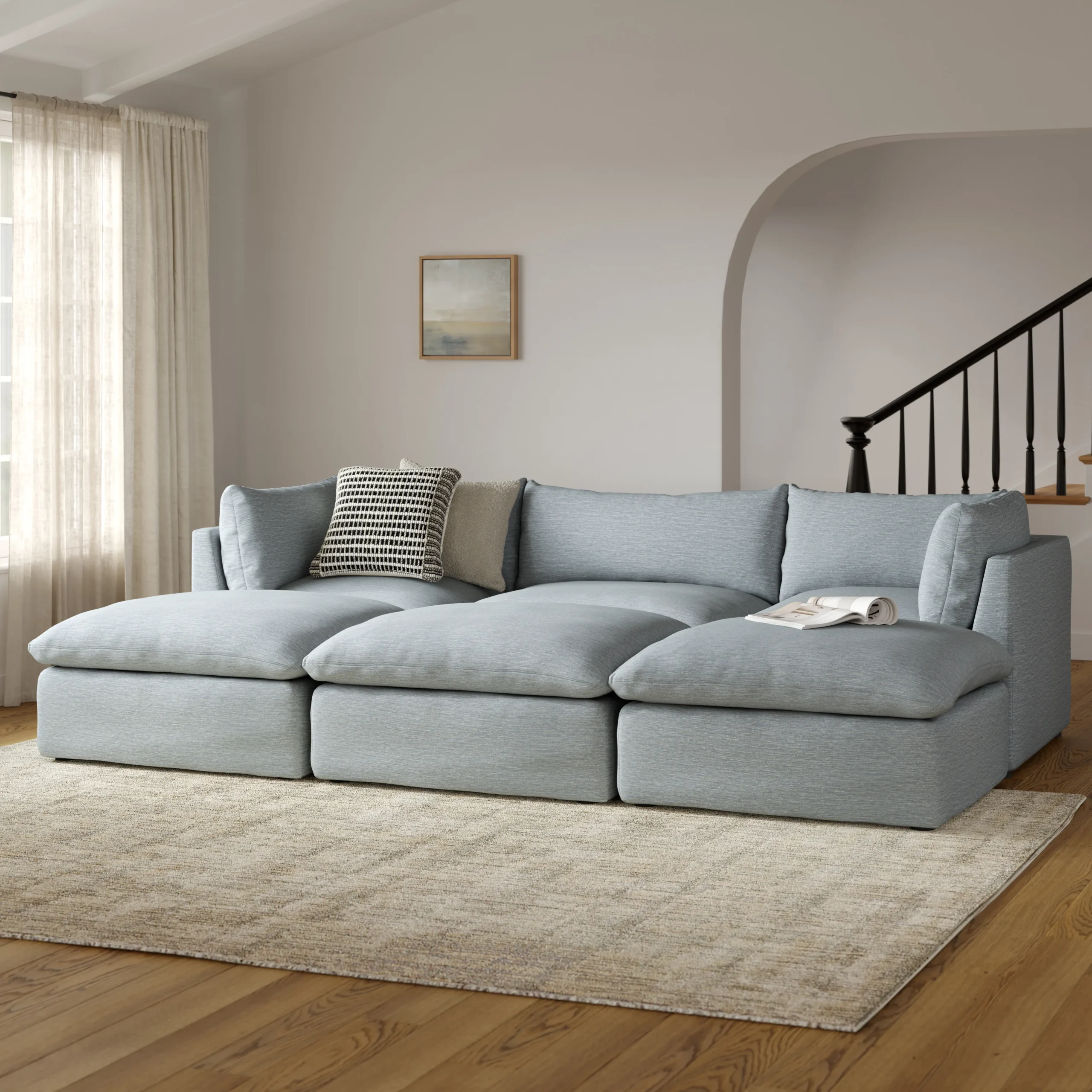 Leigh 121.5_ Modular Open Pit Sectional - Silver Light Blue
