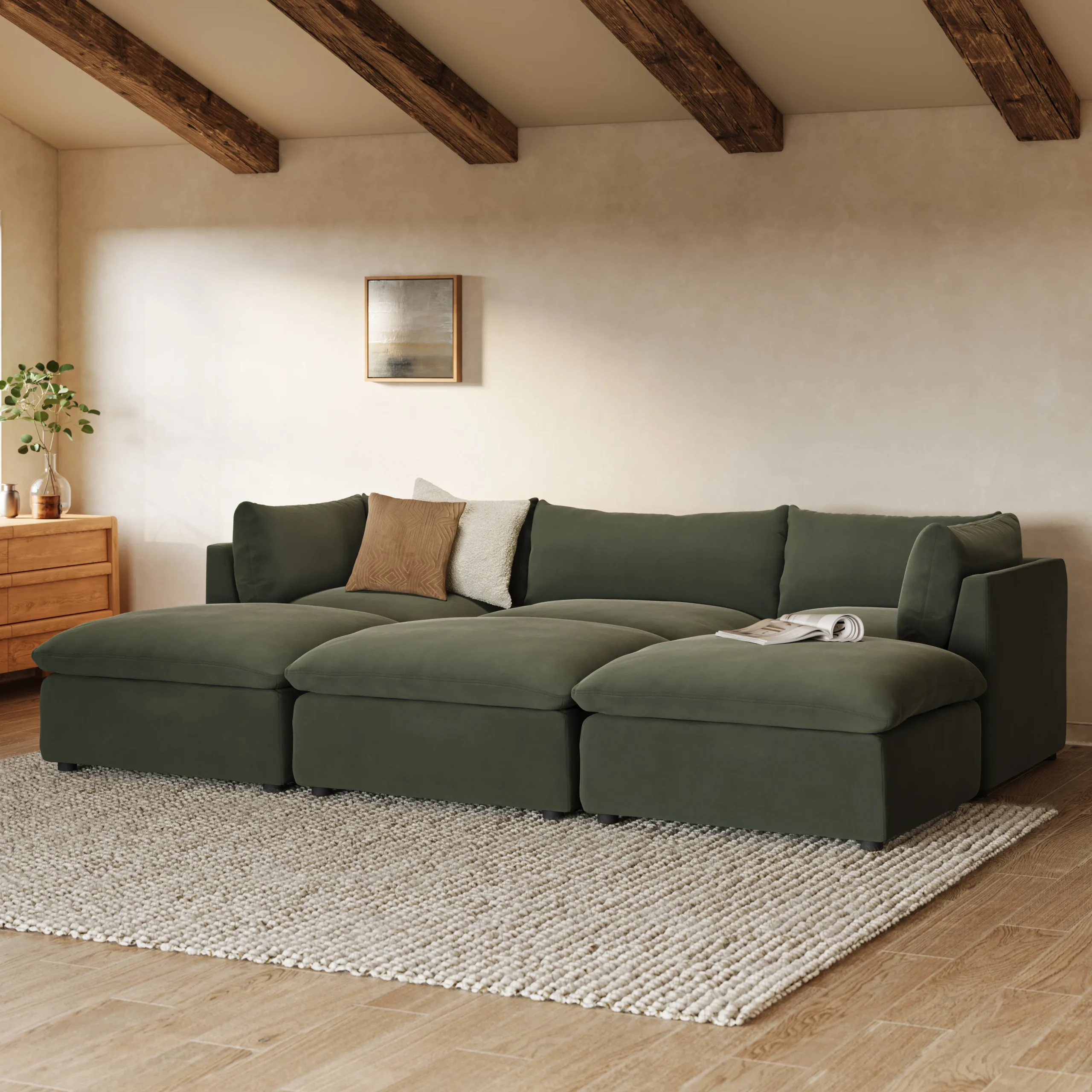 Leigh 121.5_ Velvet Modular Open Pit Sectional - Hale Fir Green