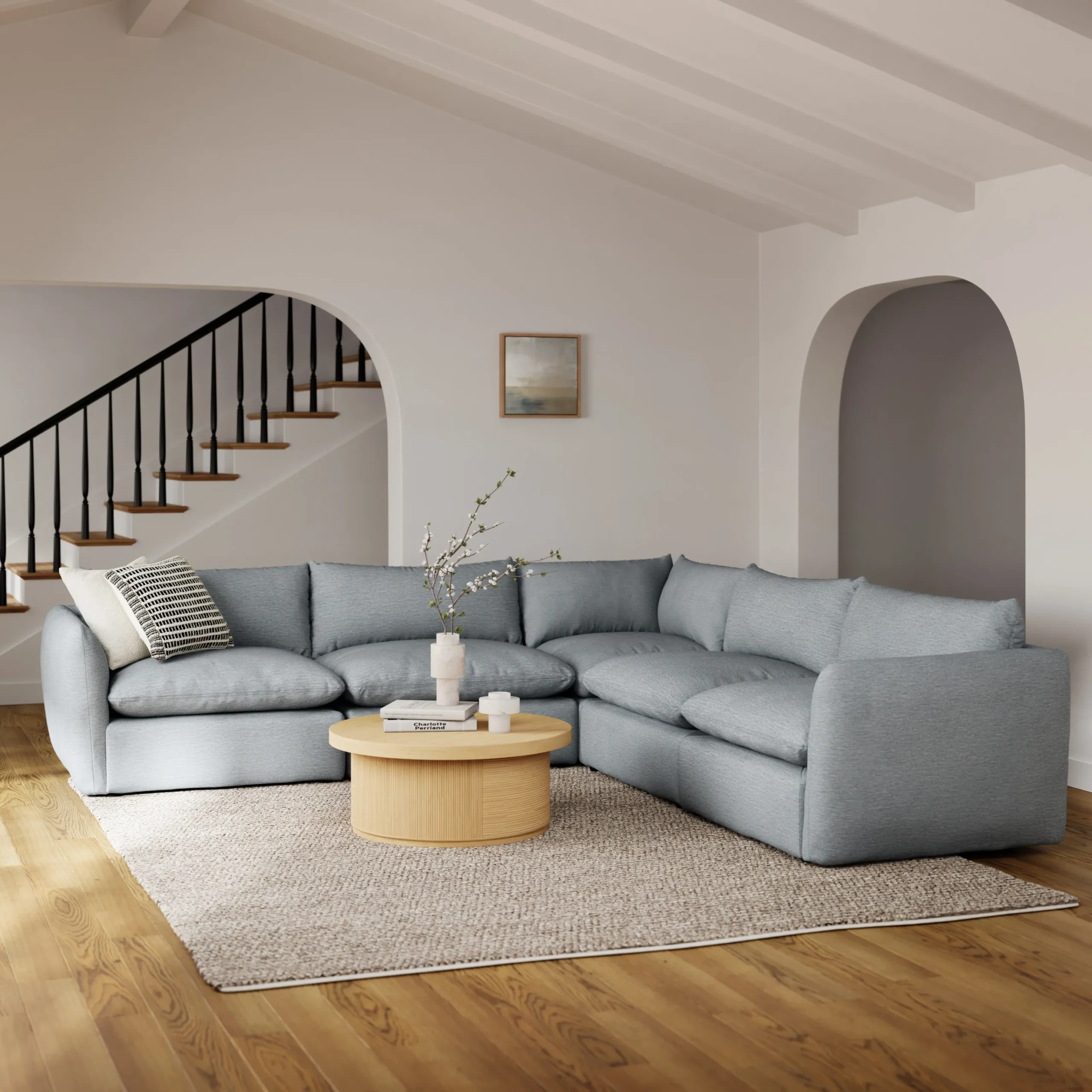 Leigh 126_ Modular Corner Sectional - Silver Light Blue