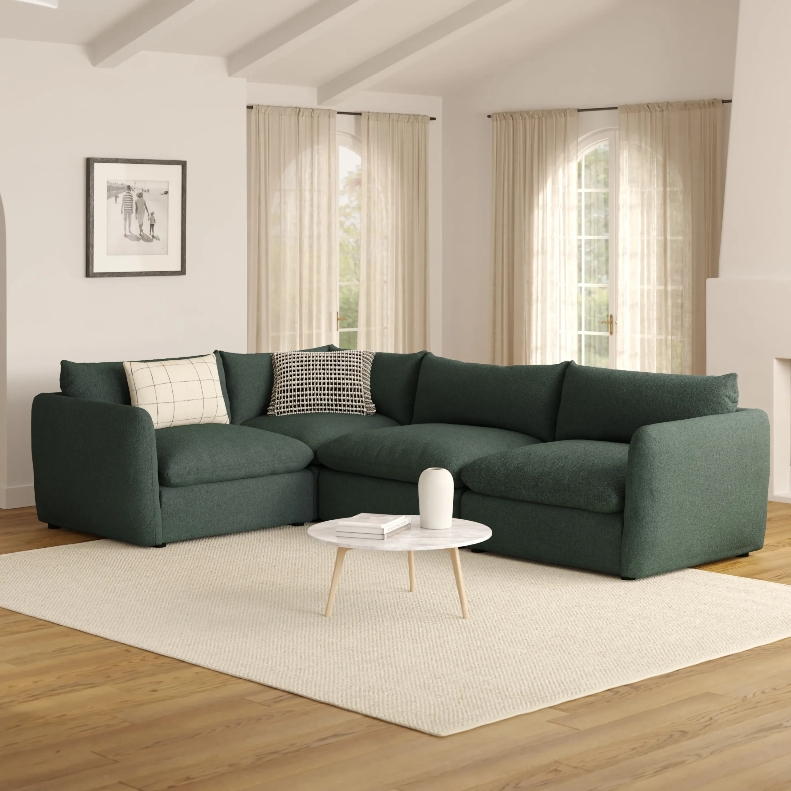 Leigh 126_ Modular L Sectional - Green Wool Bouclé