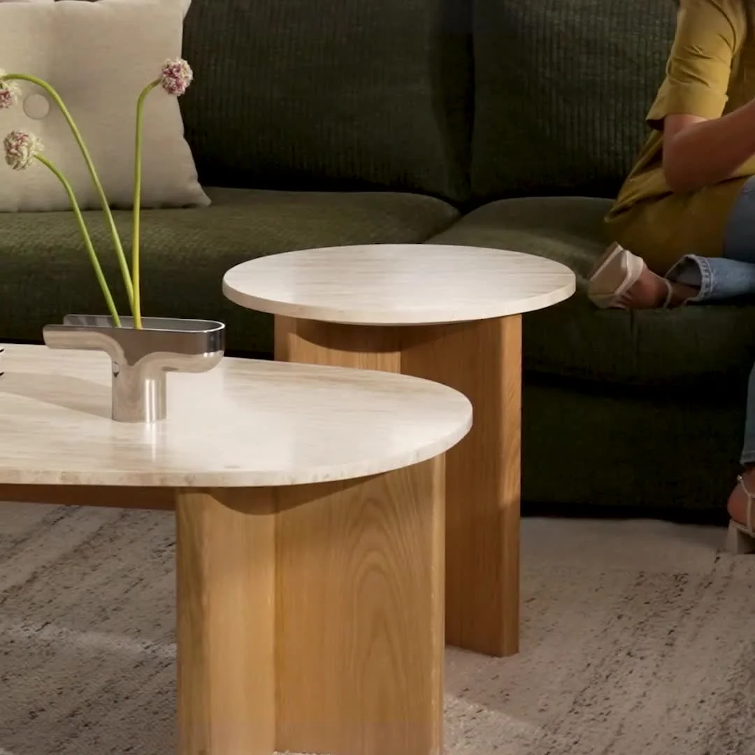 Sporo Travertine Side Table - Natural Oak - Image 4