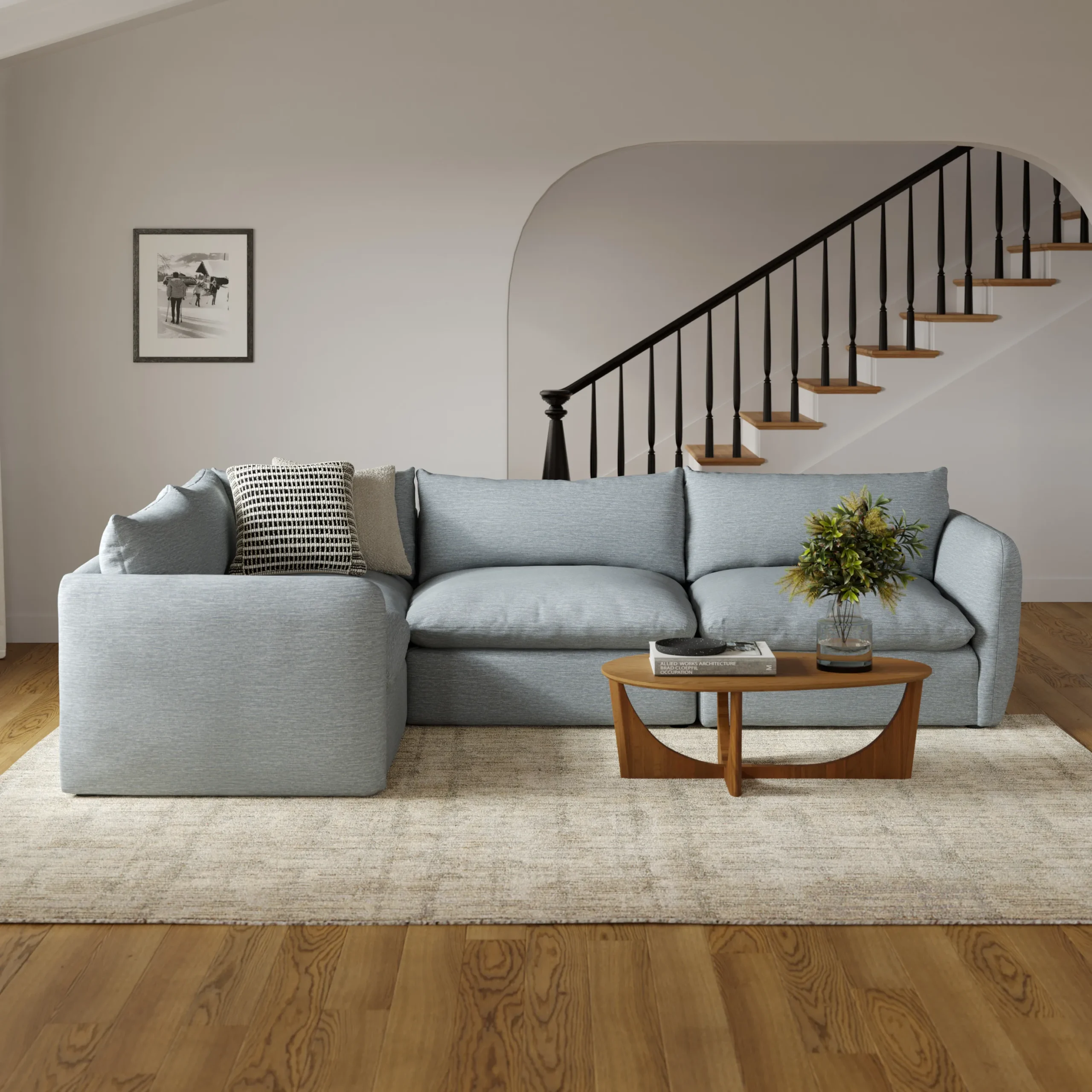 Leigh 126_ Modular L Sectional - Silver Light Blue