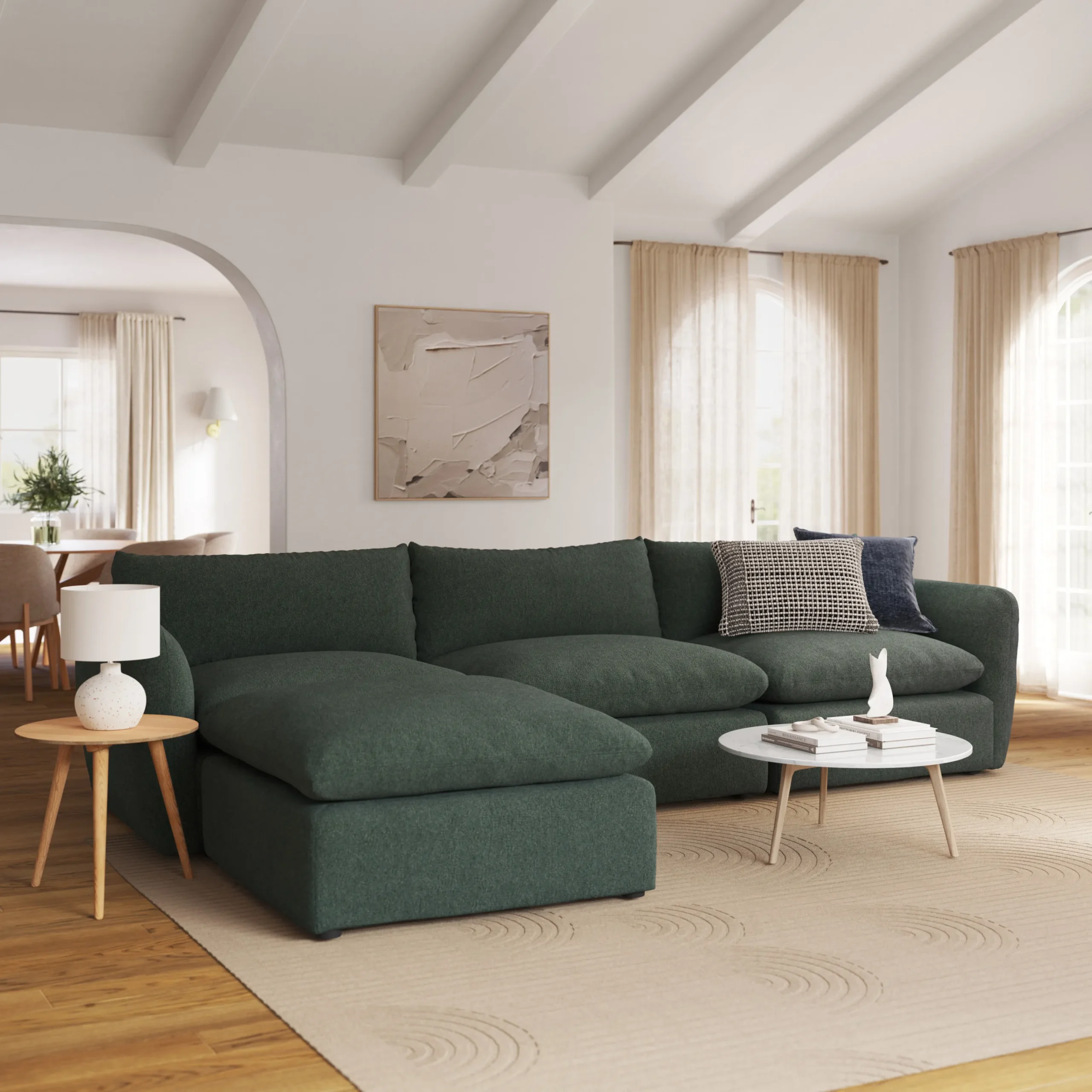 Leigh 131.5_ Modular Sectional - Green Wool Bouclé