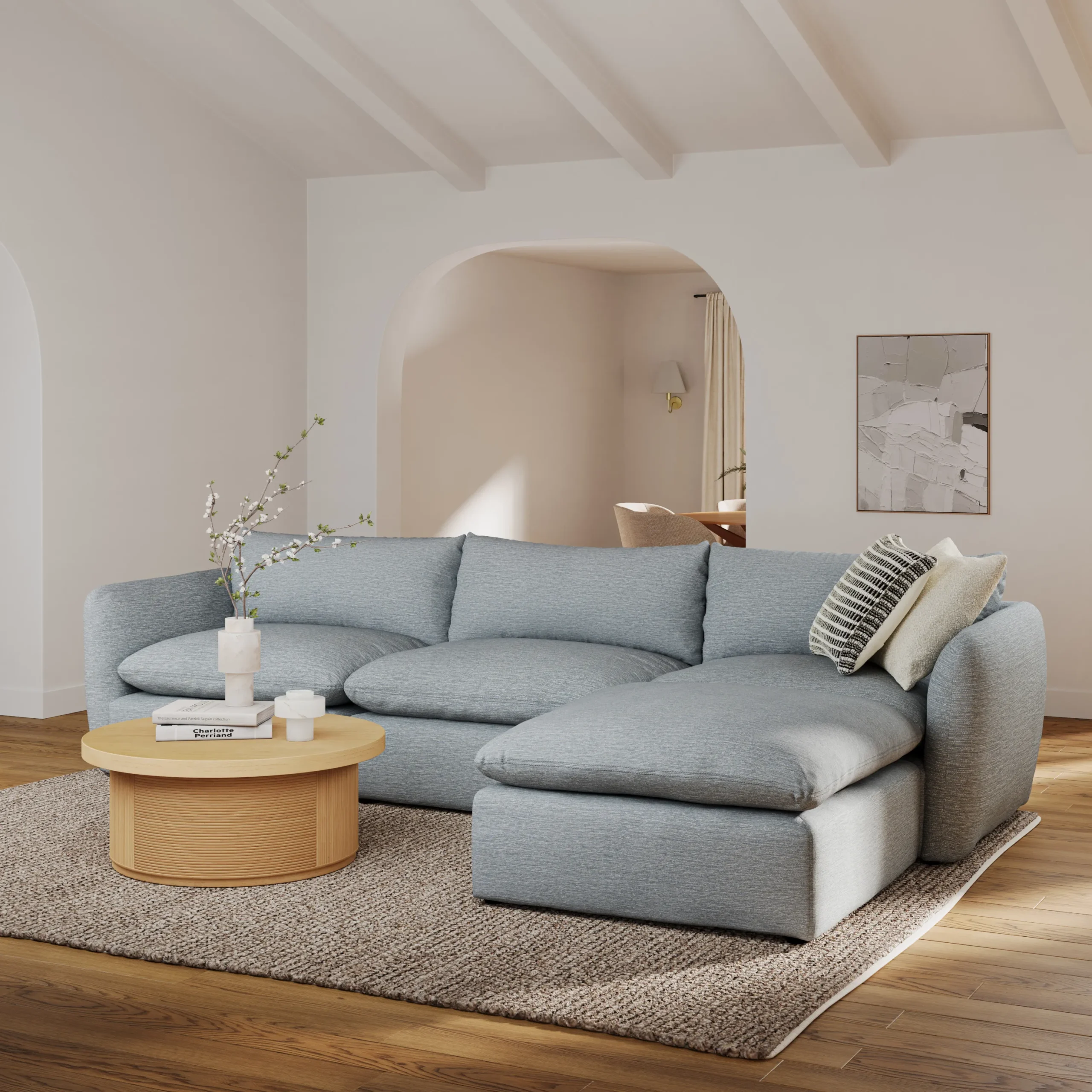 Leigh 131.5_ Modular Sectional - Silver Light Blue