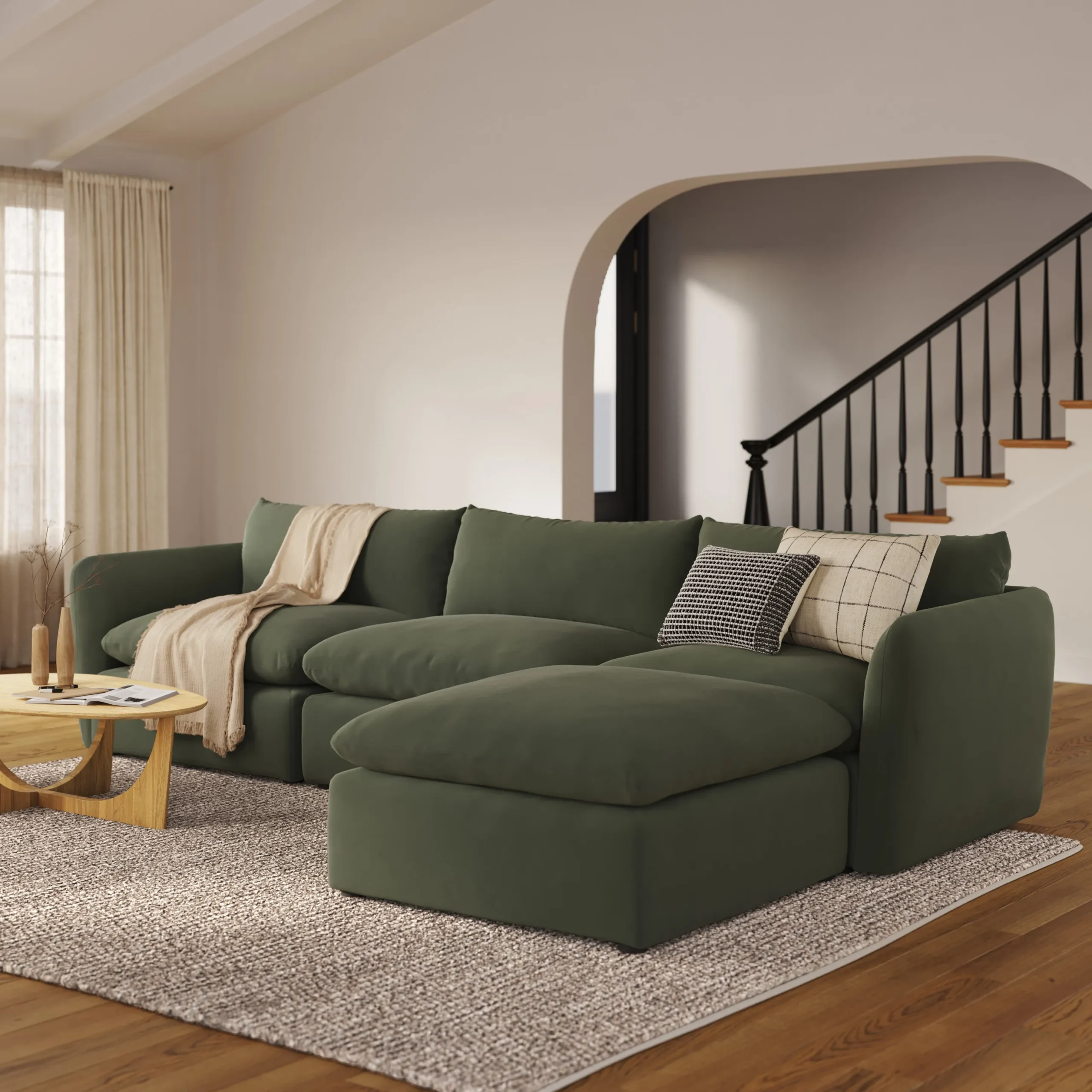 Leigh 131.5_ Velvet Modular Sectional - Hale Fir Green