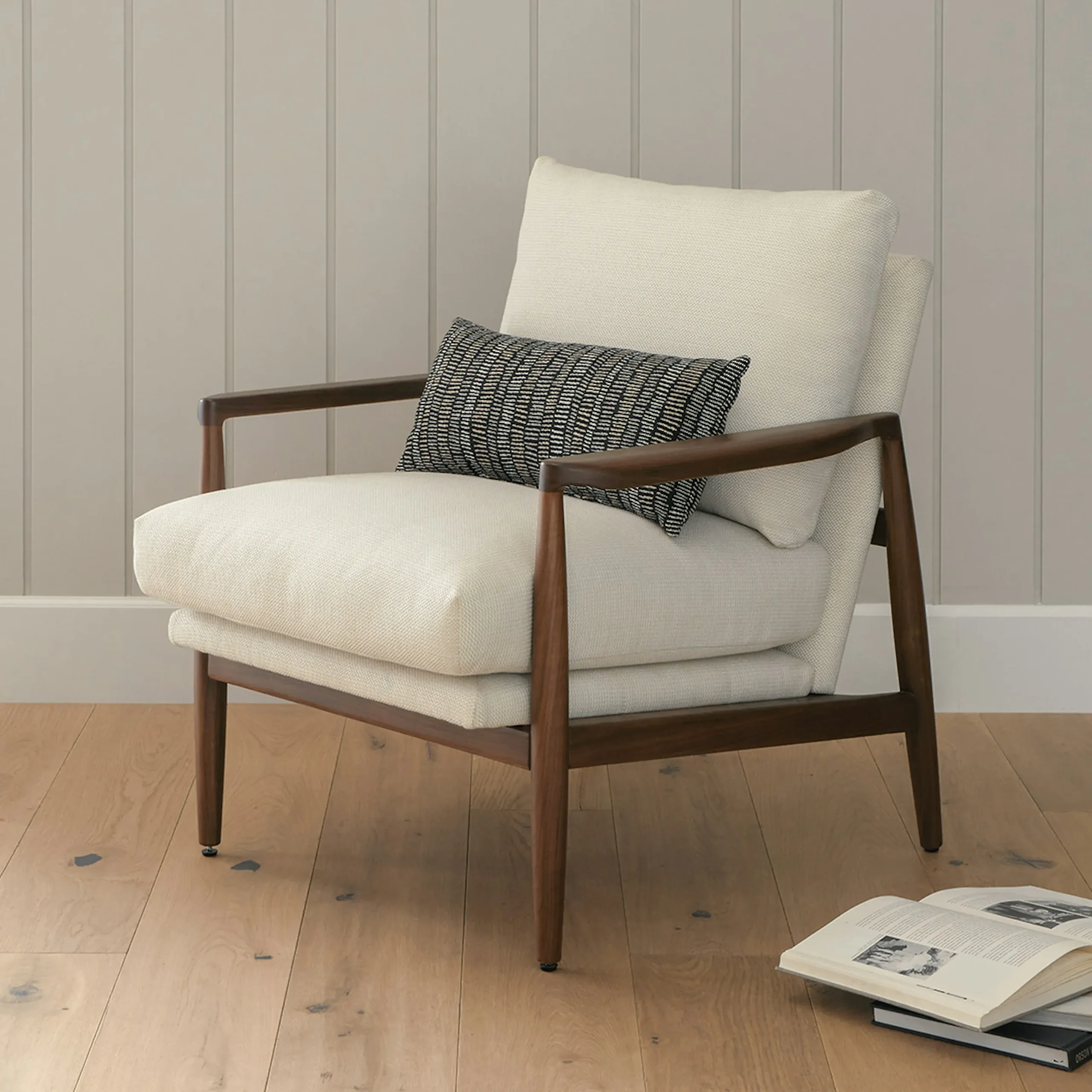 Bavel 28.5_ Lounge Chair - Walnut and Field Ivory