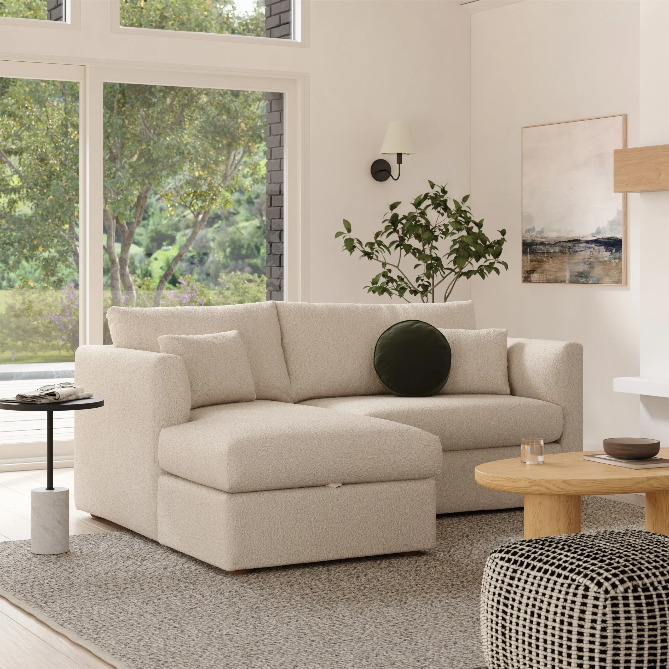 Marina 80_ Reversible Storage Sectional - Ivory Wool Bouclé