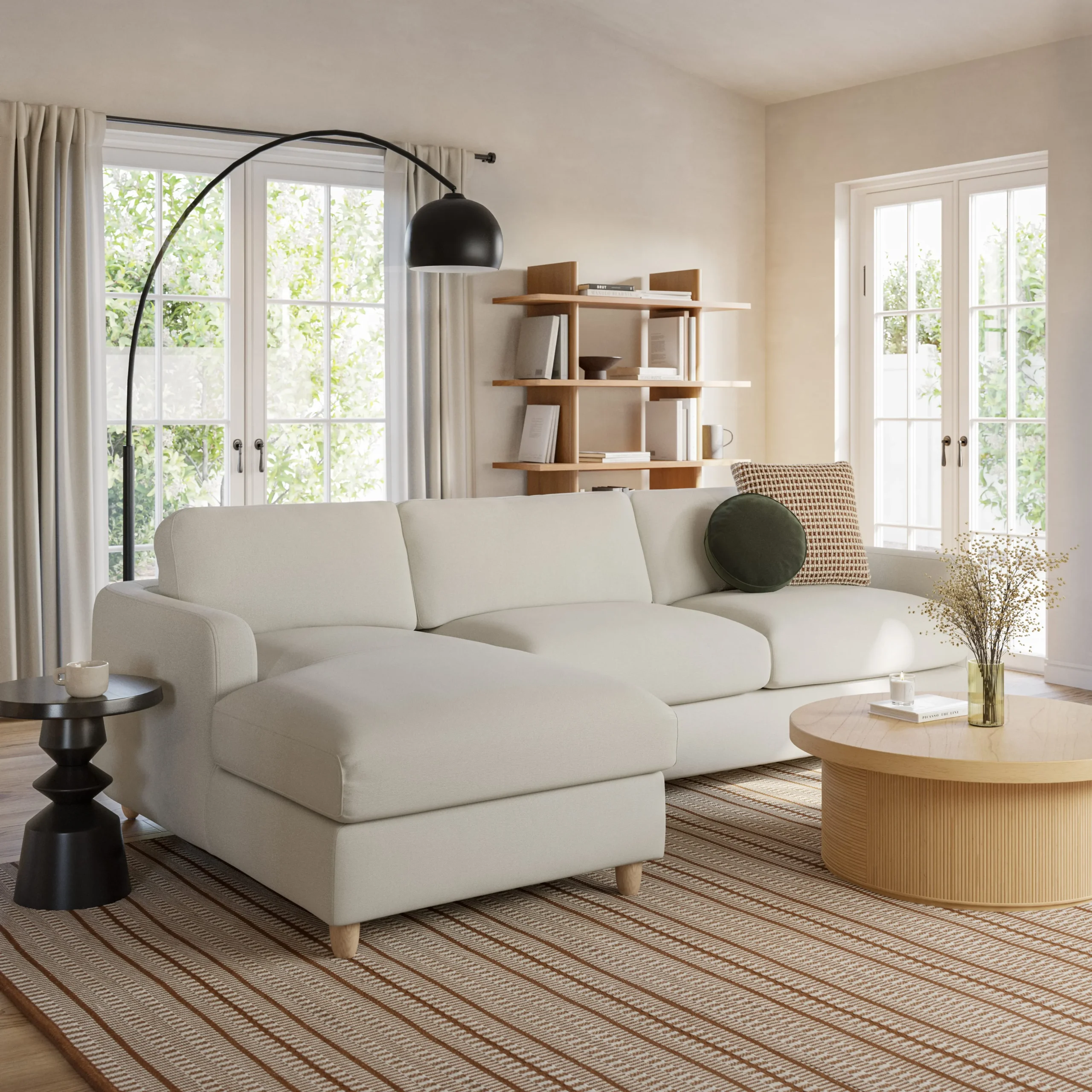 Vati 114_ Left Storage Sleeper Sectional - Natural Oak and Buckler Ivory