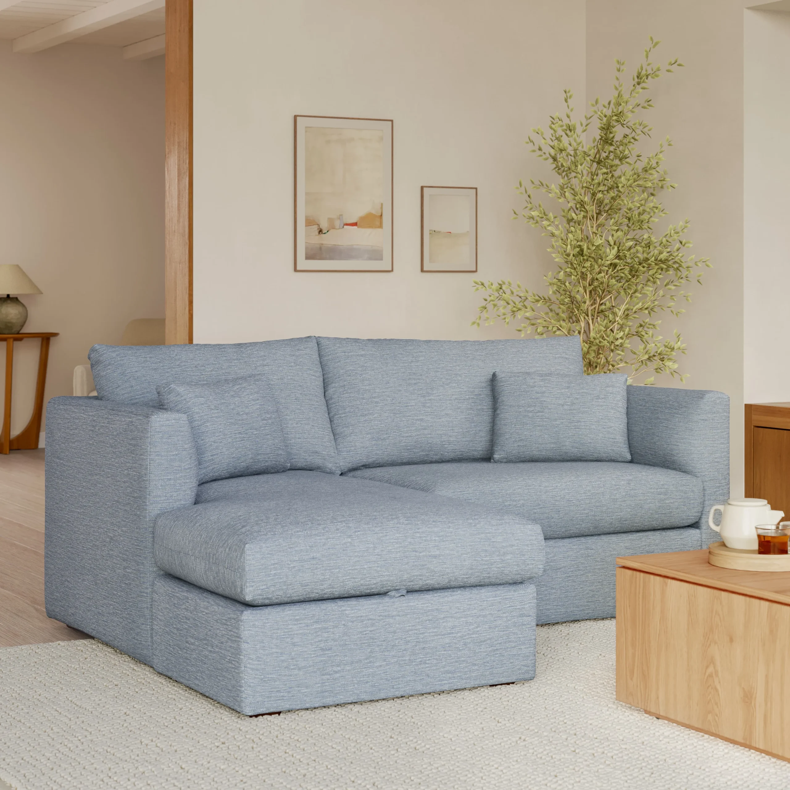 Marina 80_ Reversible Storage Sectional - Silver Light Blue