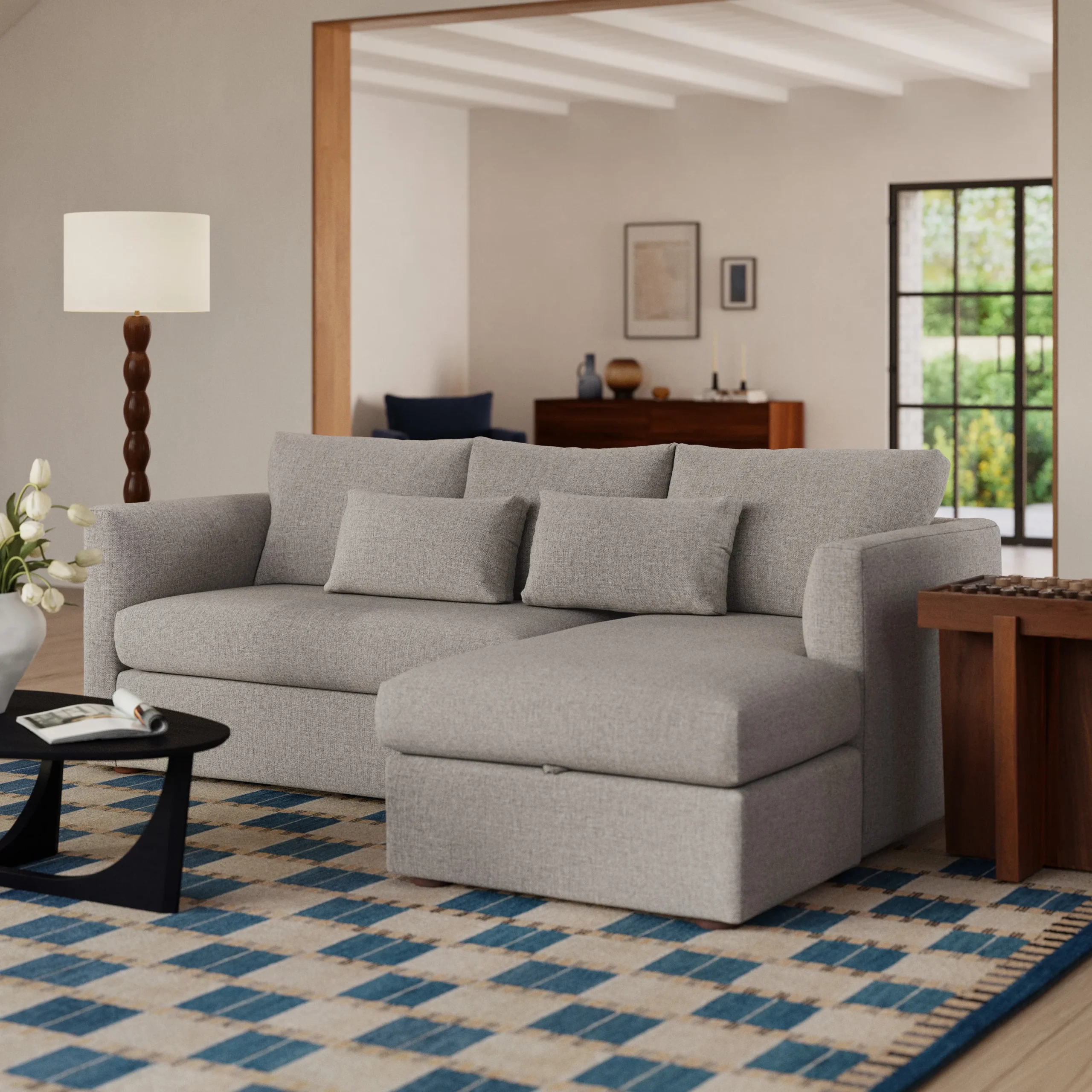 Marina 90_ Reversible Storage Sectional - Hestia Gray