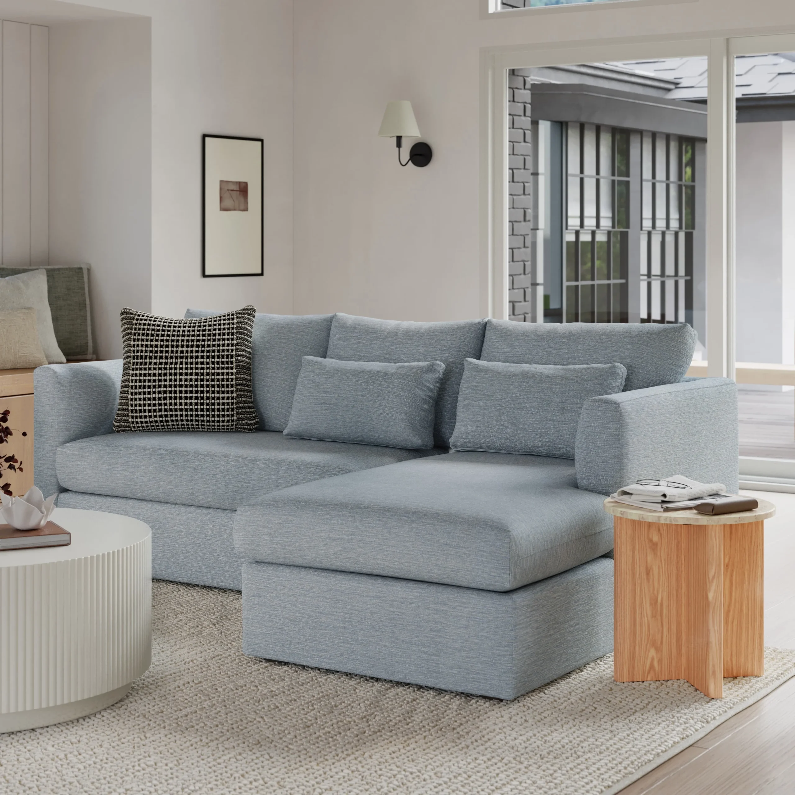 Marina 90_ Reversible Storage Sectional - Silver Light Blue