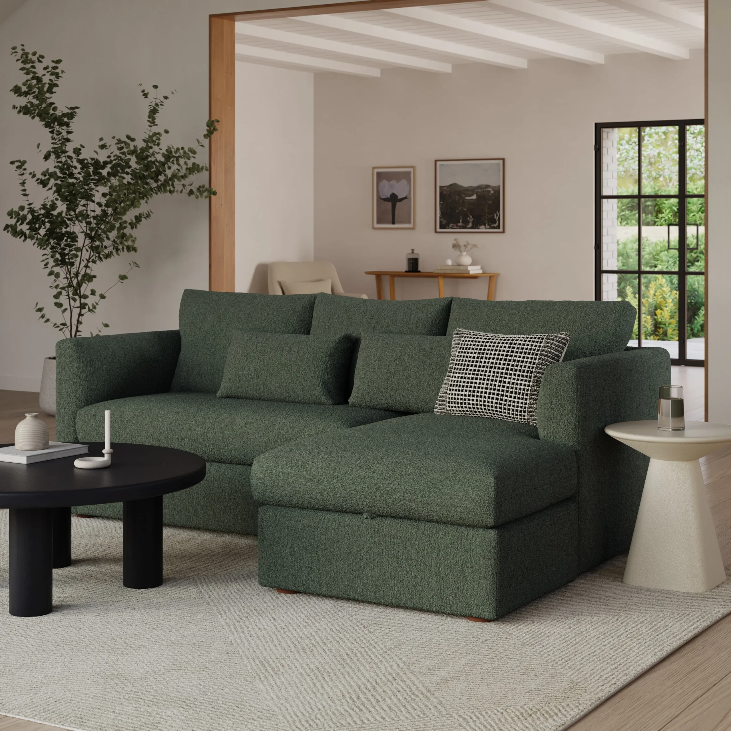 Marina 90_ Reversible Storage Sleeper Sectional - Green Wool Bouclé
