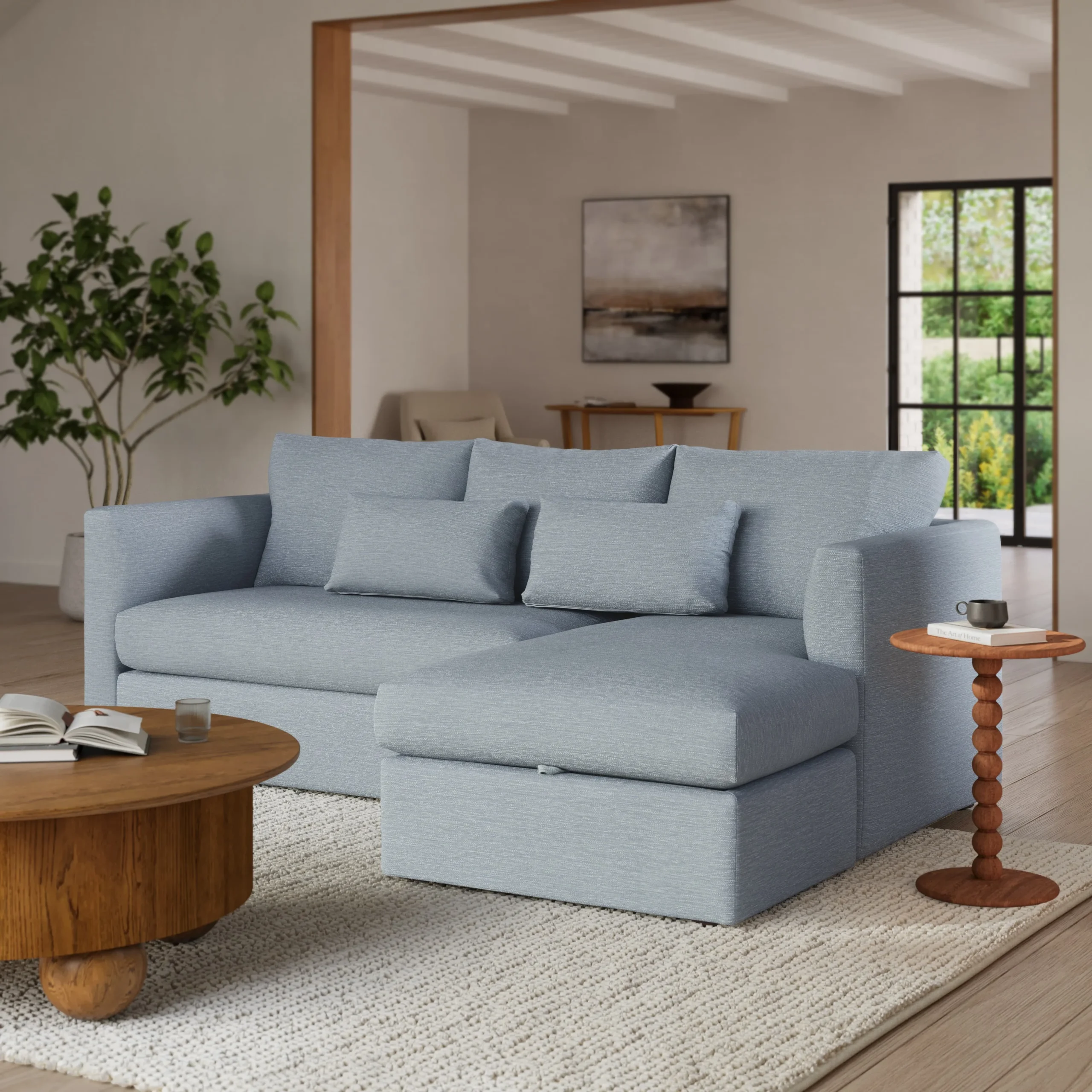 Marina 90_ Reversible Storage Sleeper Sectional - Silver Light Blue