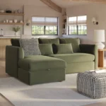 Marina 90_ Velvet Reversible Storage Sectional - Hale Fir Green