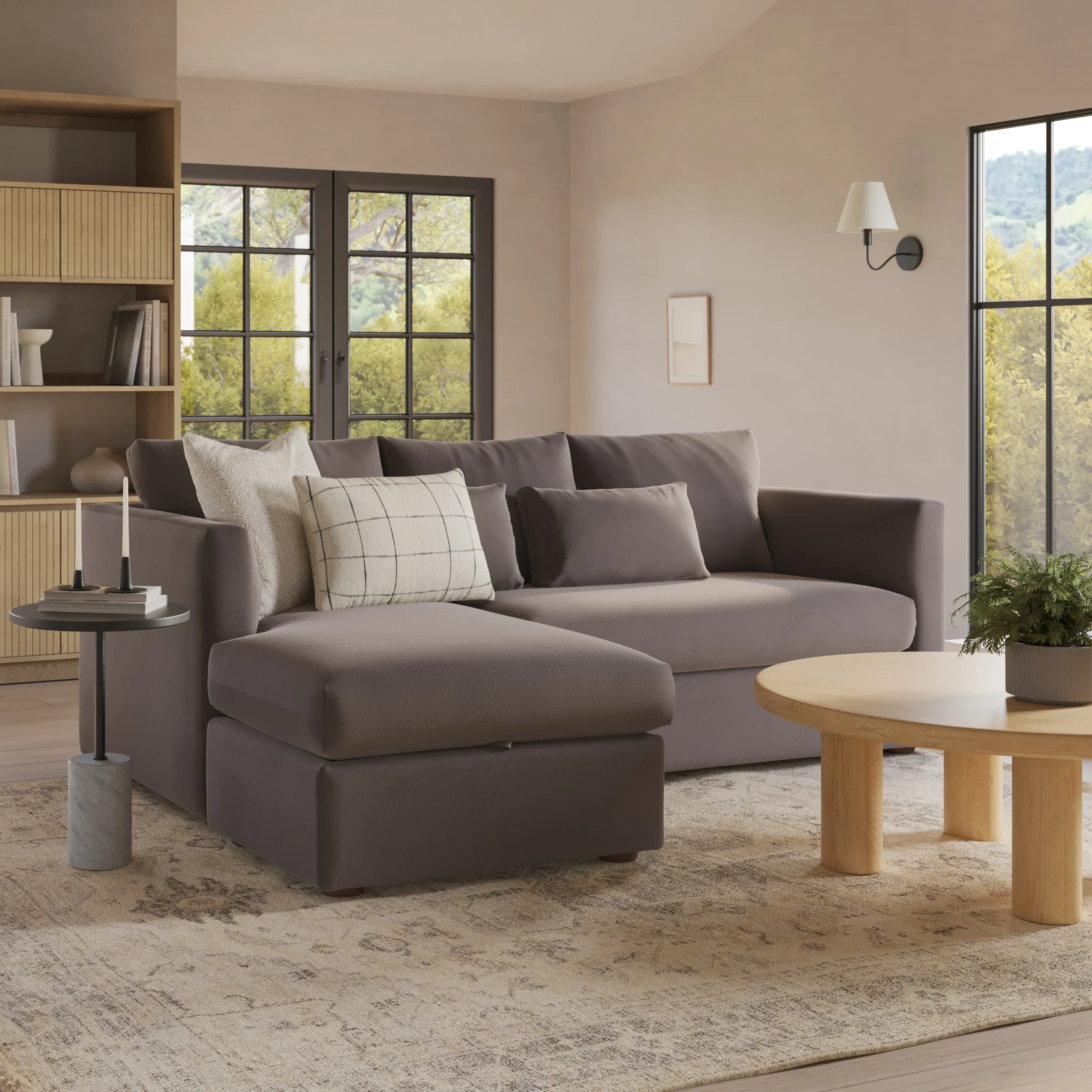 Marina 90_ Velvet Reversible Storage Sectional - Hale Warm Gray