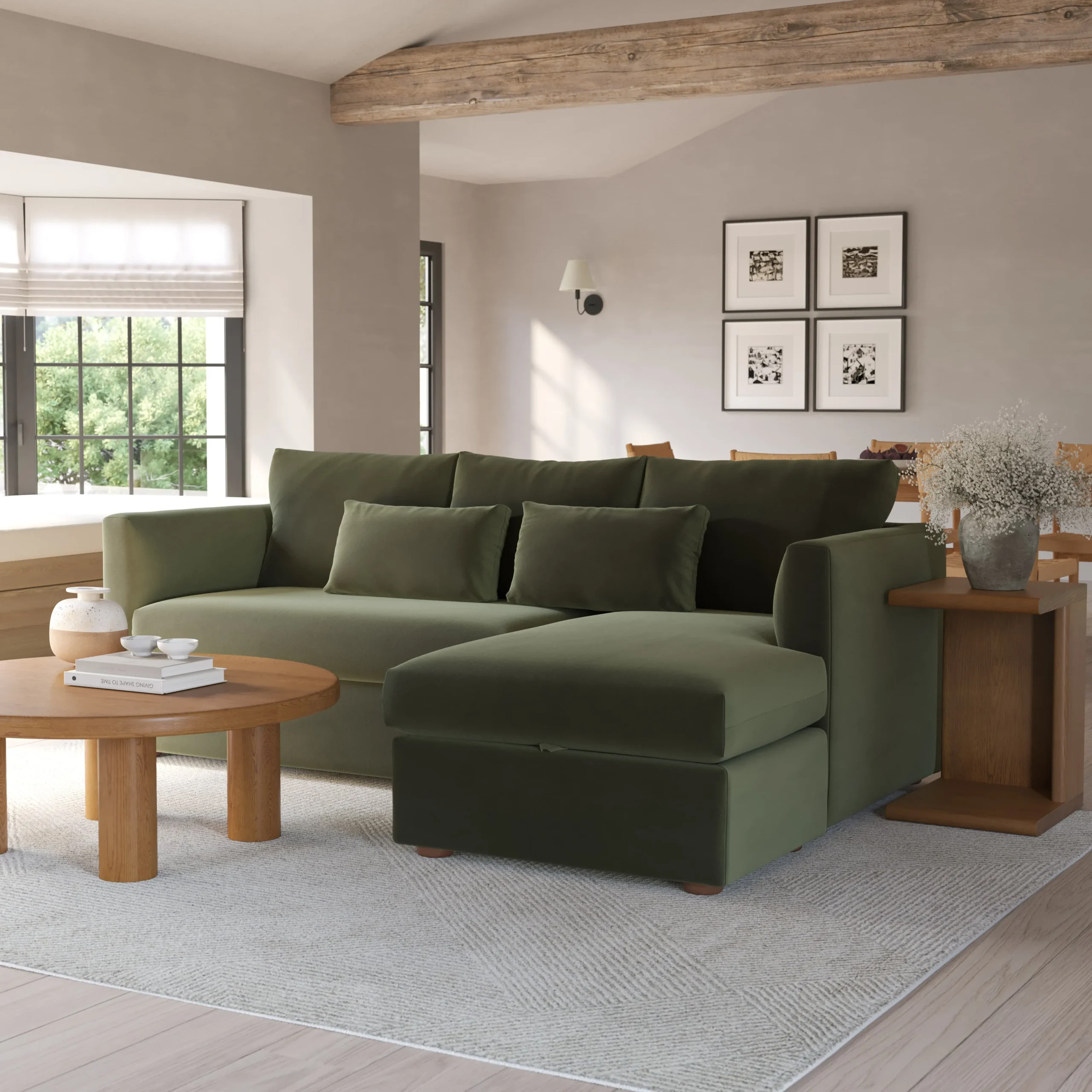 Marina 90_ Velvet Reversible Storage Sleeper Sectional - Hale Fir Green