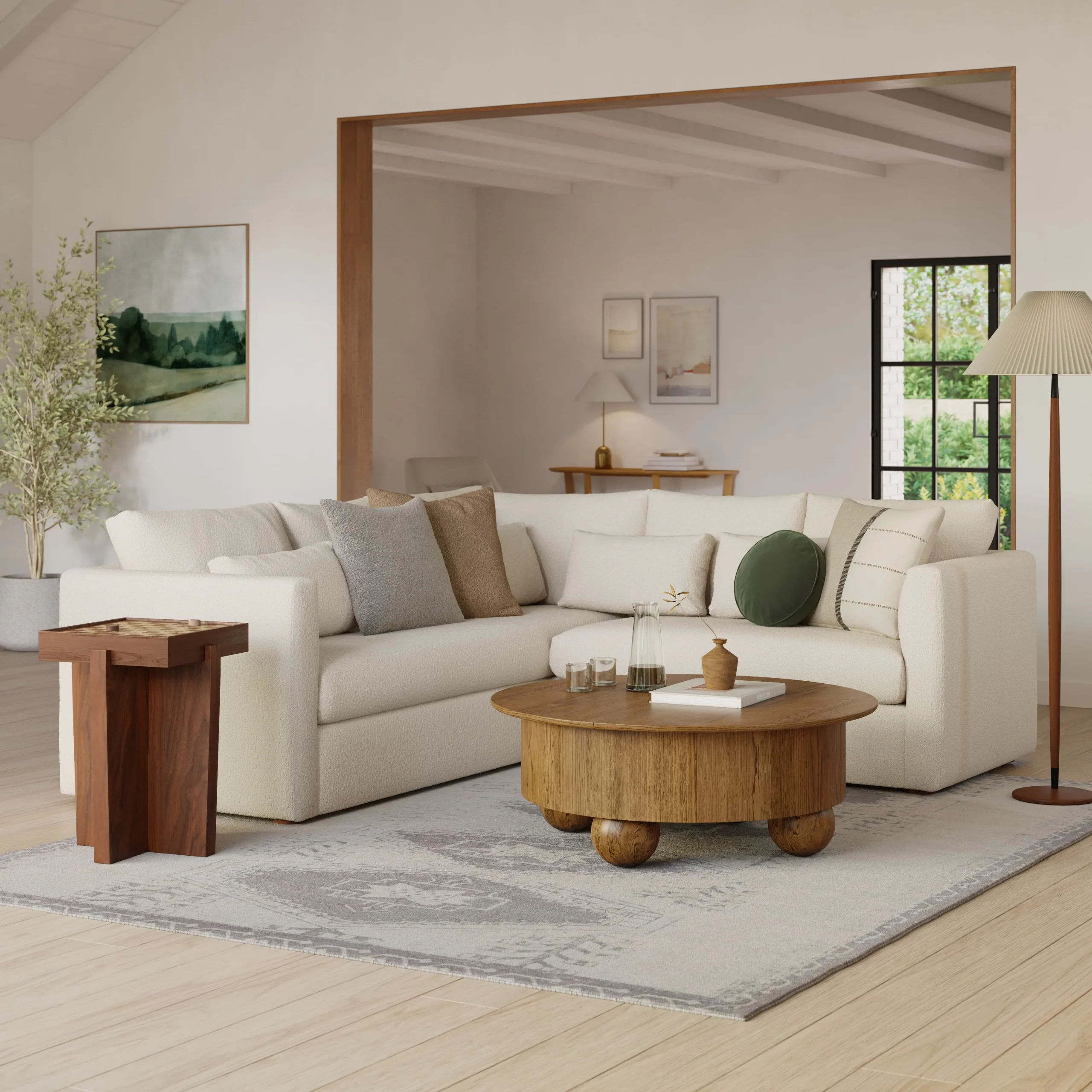 Marina 92_ Corner Sectional - Ivory Wool Bouclé