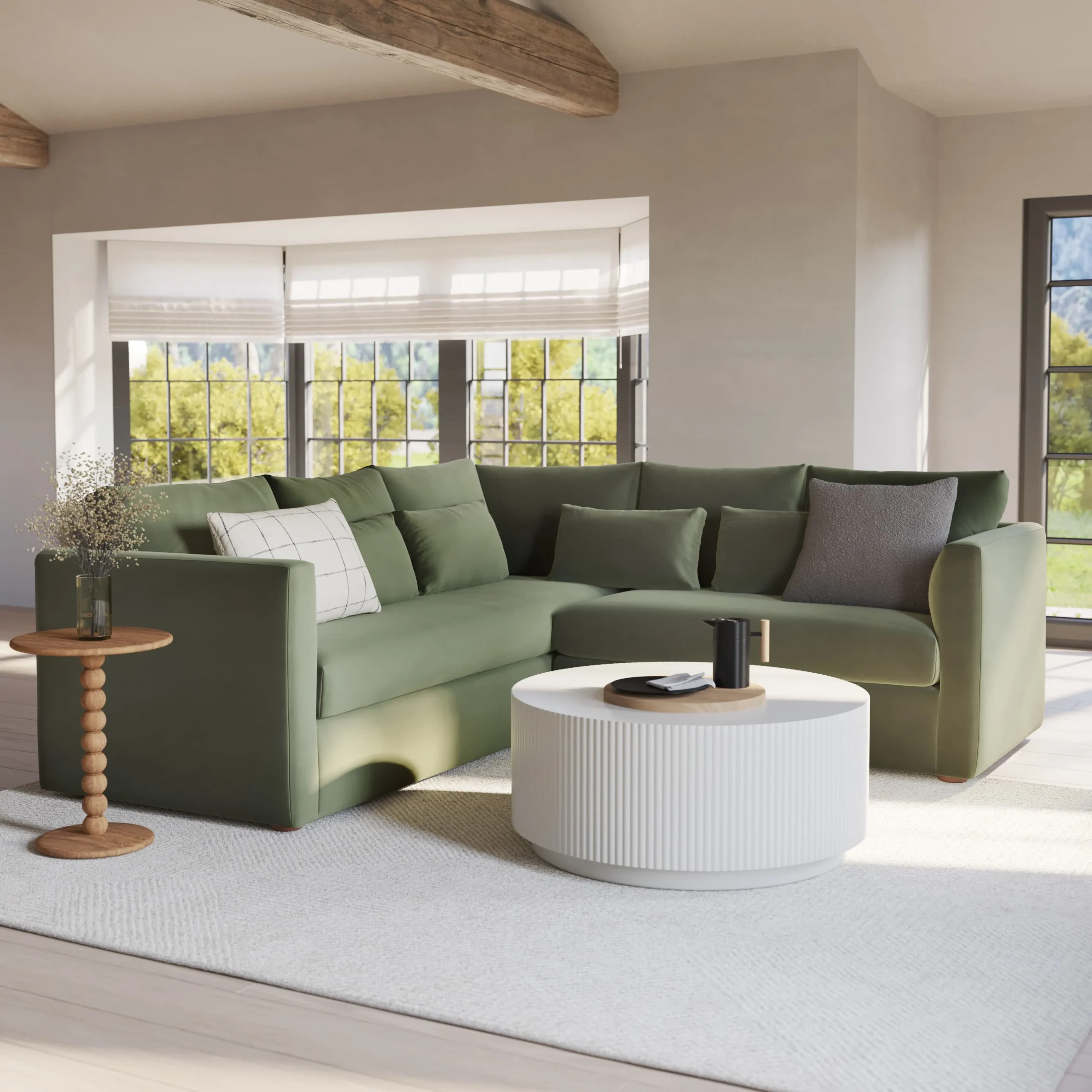 Marina 92_ Velvet Corner Sectional - Hale Fir Green