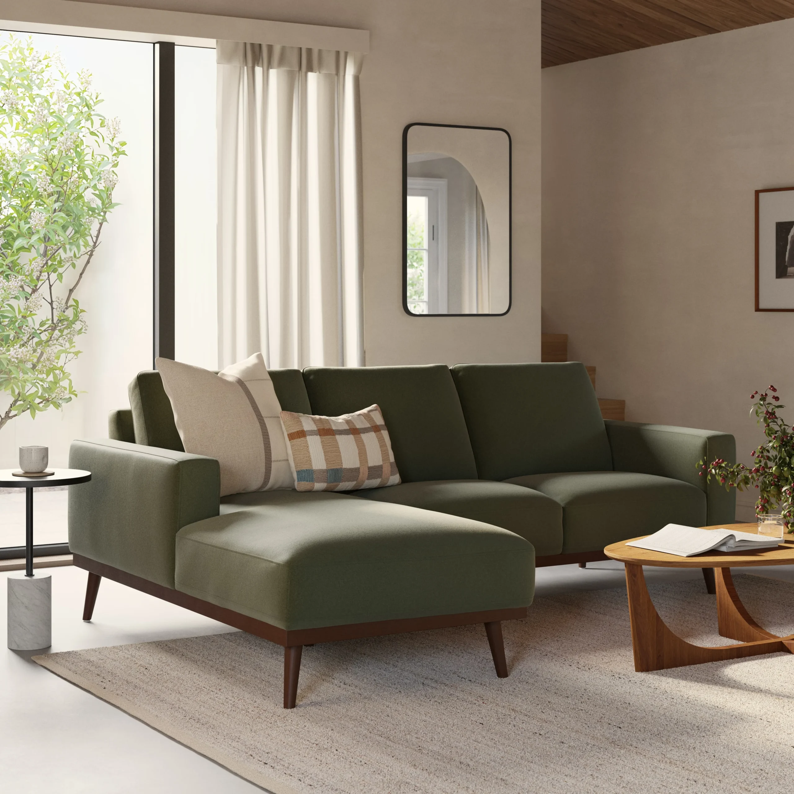 Rhett 93_ Left Chaise Sectional - Felted Green