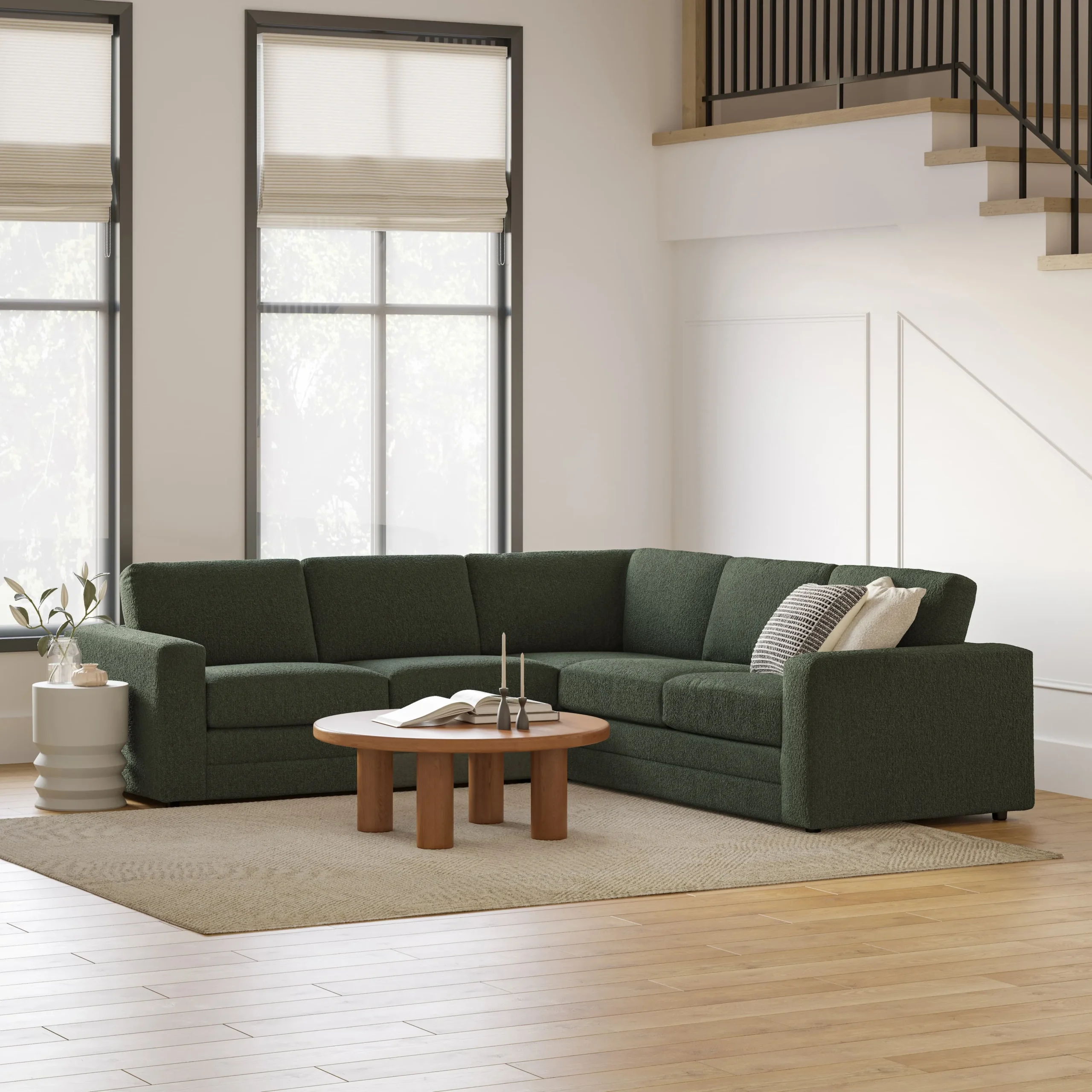Riley 104_ Corner Sectional - Green Wool Bouclé