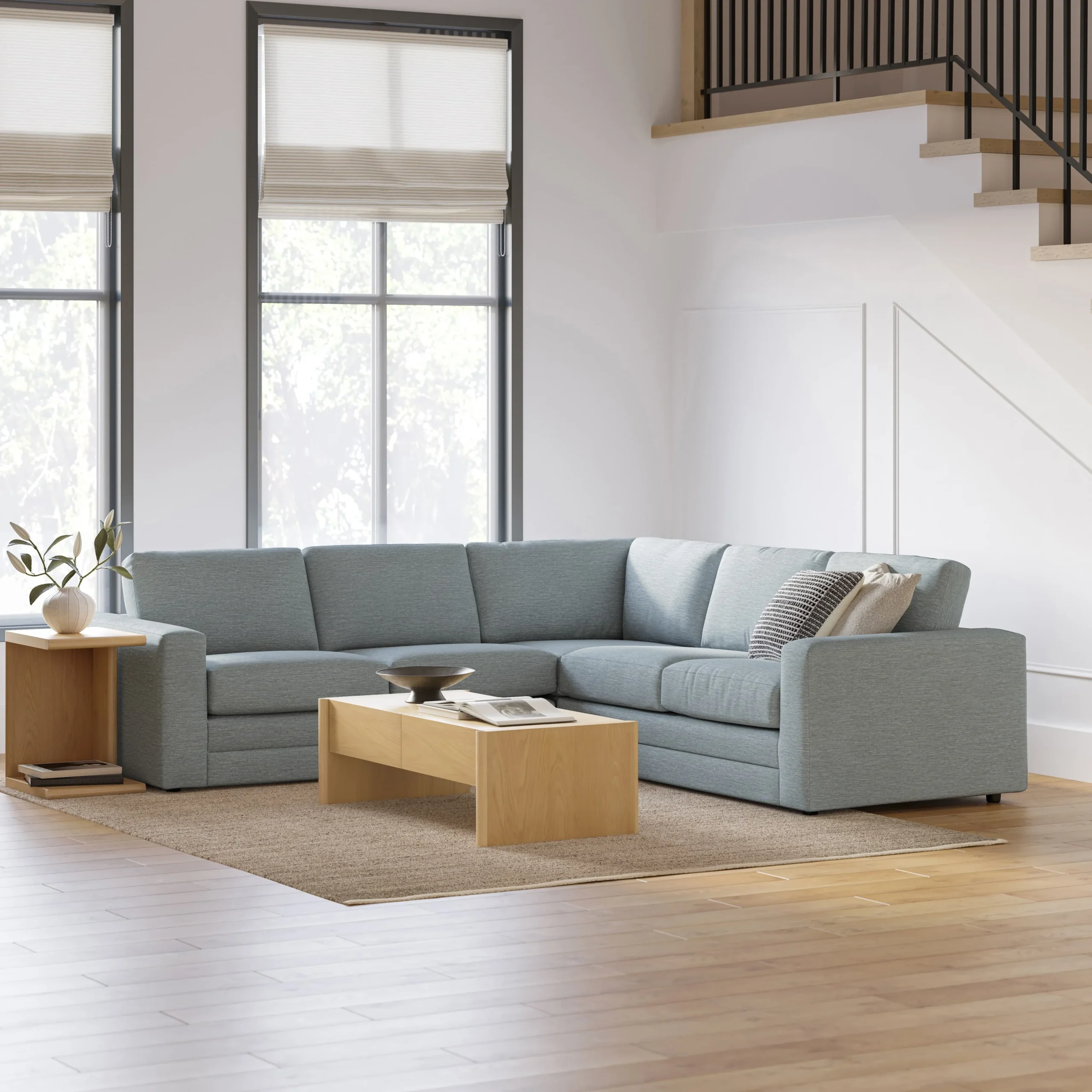 Riley 104_ Corner Sectional - Silver Light Blue