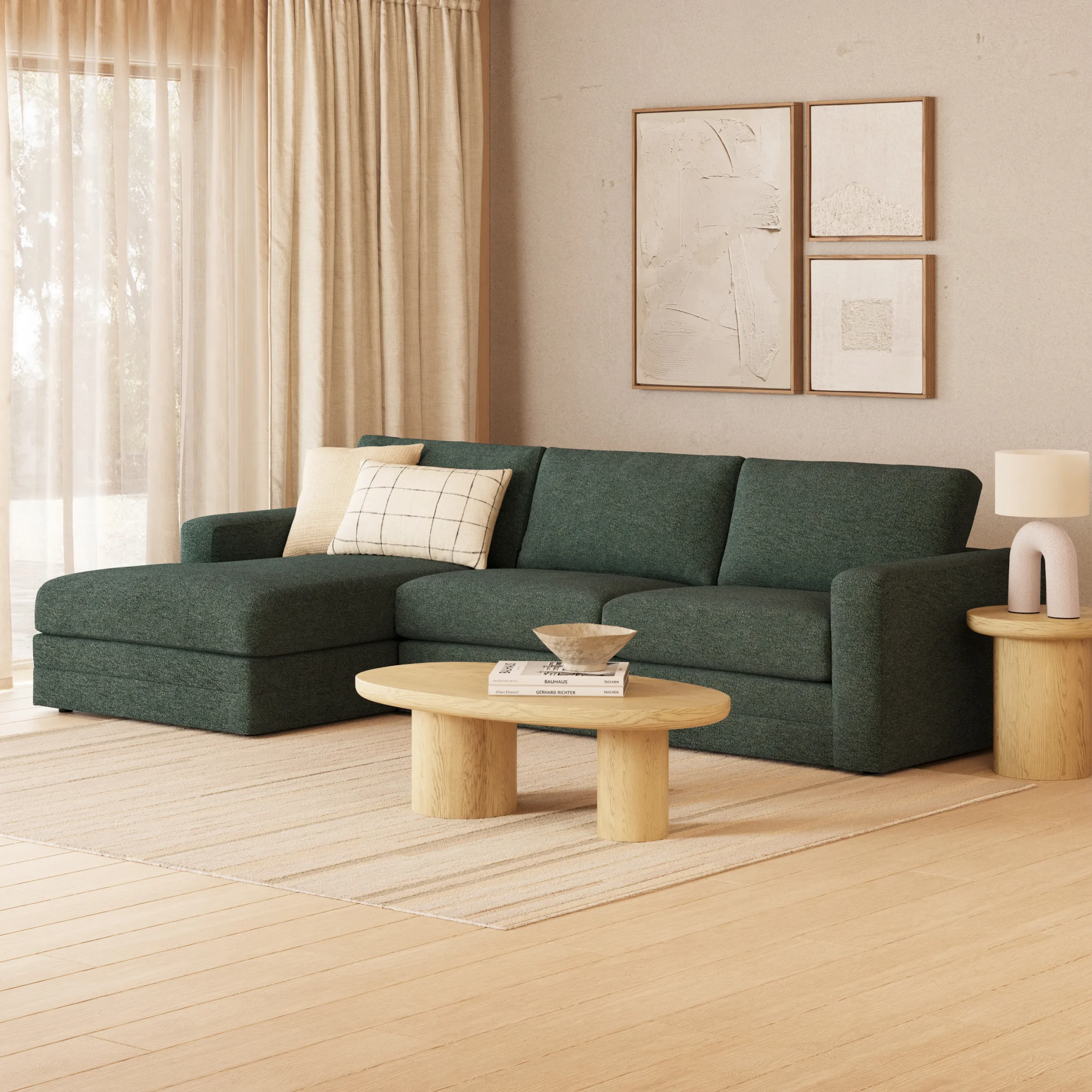 Riley 118.5_ Left Sectional - Green Wool Bouclé